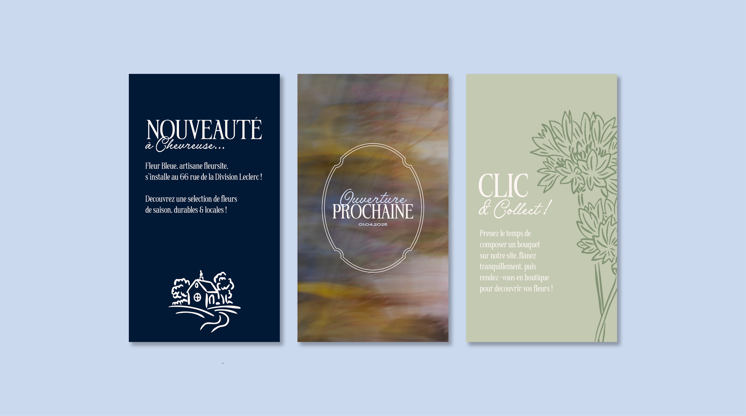 Exemples de story instagram pour le compte de Fleur Bleue