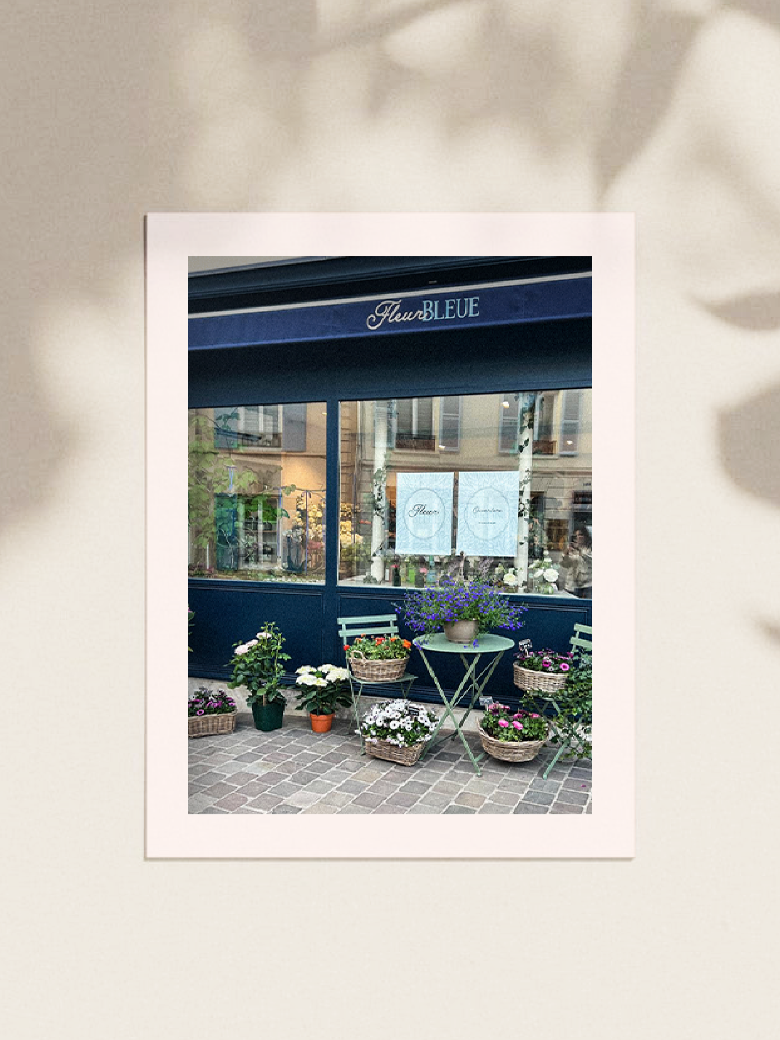 Photo de la devanture pendant l'inauguration de Fleur Bleue, fleuriste à Chevreuse