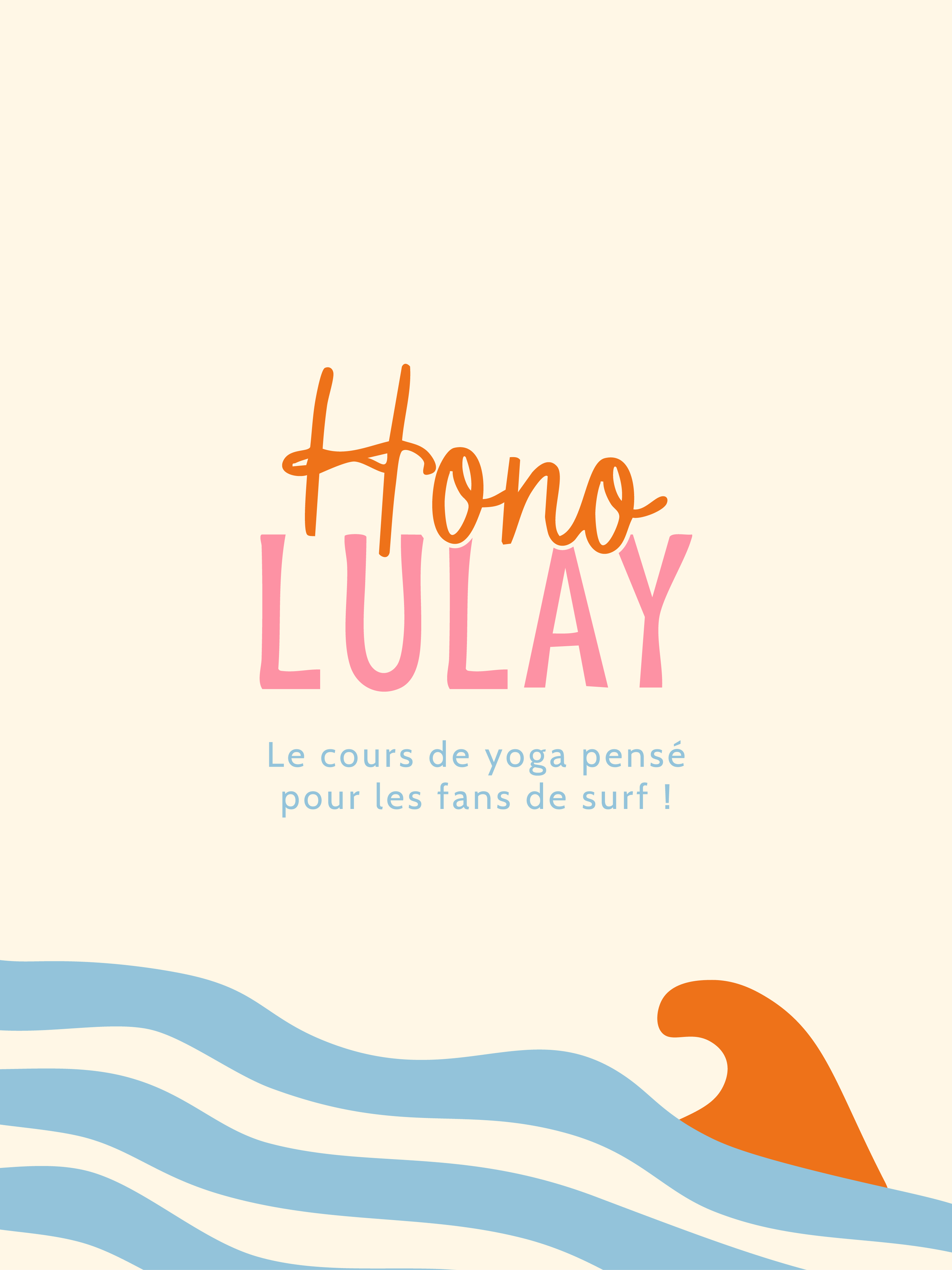 Illustration carte postale réalisée pour l'identité visuelle de Les déclinaisons du logotypes de Logotype principal de Lulay Yoga, prof de yoga et de surf dans les Landes