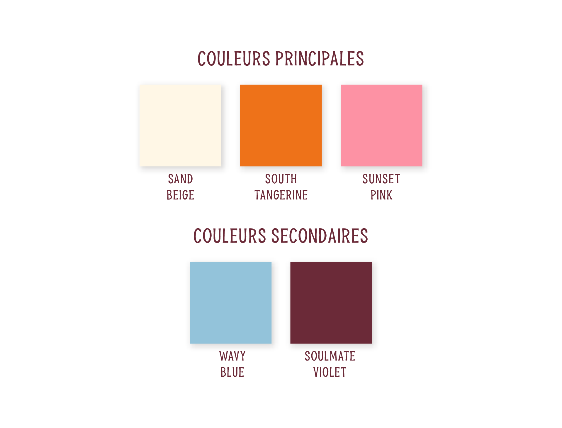 La palette de couleurs de l'identité visuelle l de Lulay Yoga, prof de yoga dans les Landes