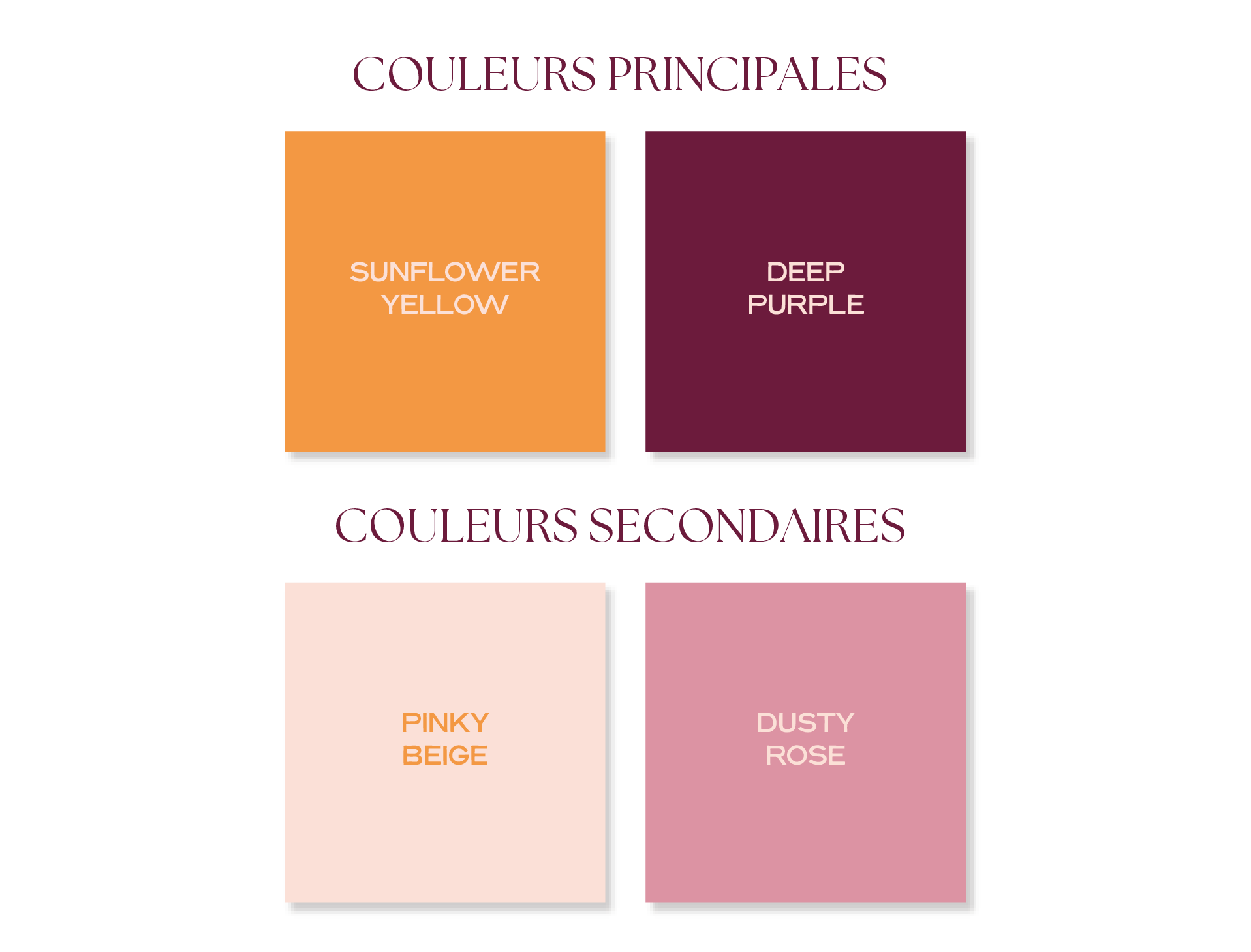 La palette de couleurs de l'image de marque d'Autour d'une Femme, doula dans le 95 et en Île de France.
