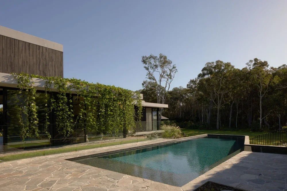 Pool area with roof garden and indoor-outdoor connection, Sunshine Coast residential architect
