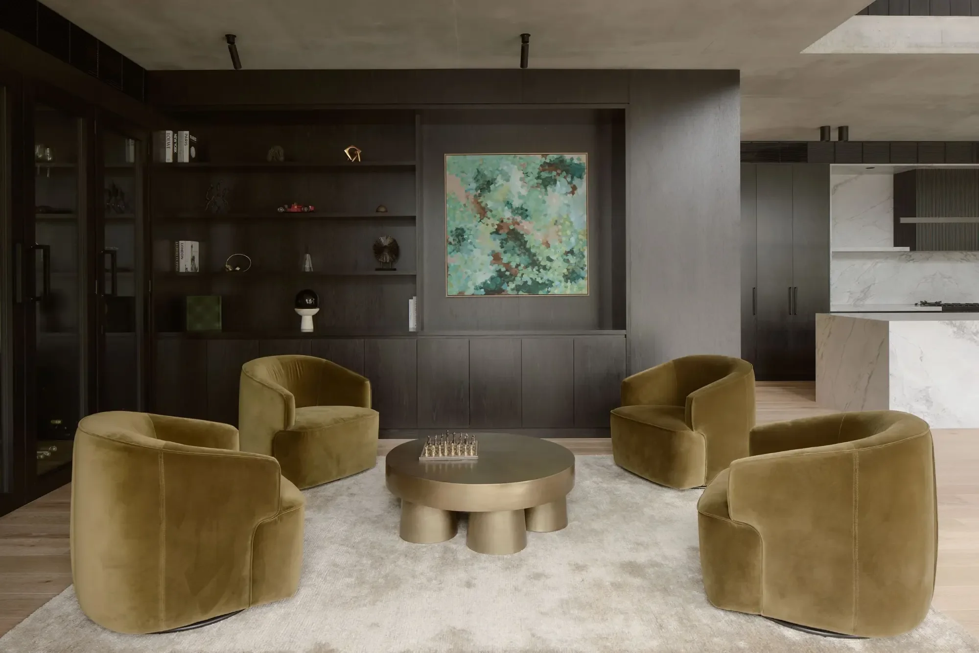 Den lounge Detail of bespoke joinery and natural material palette, HIVE Architecture Sunshine Coast