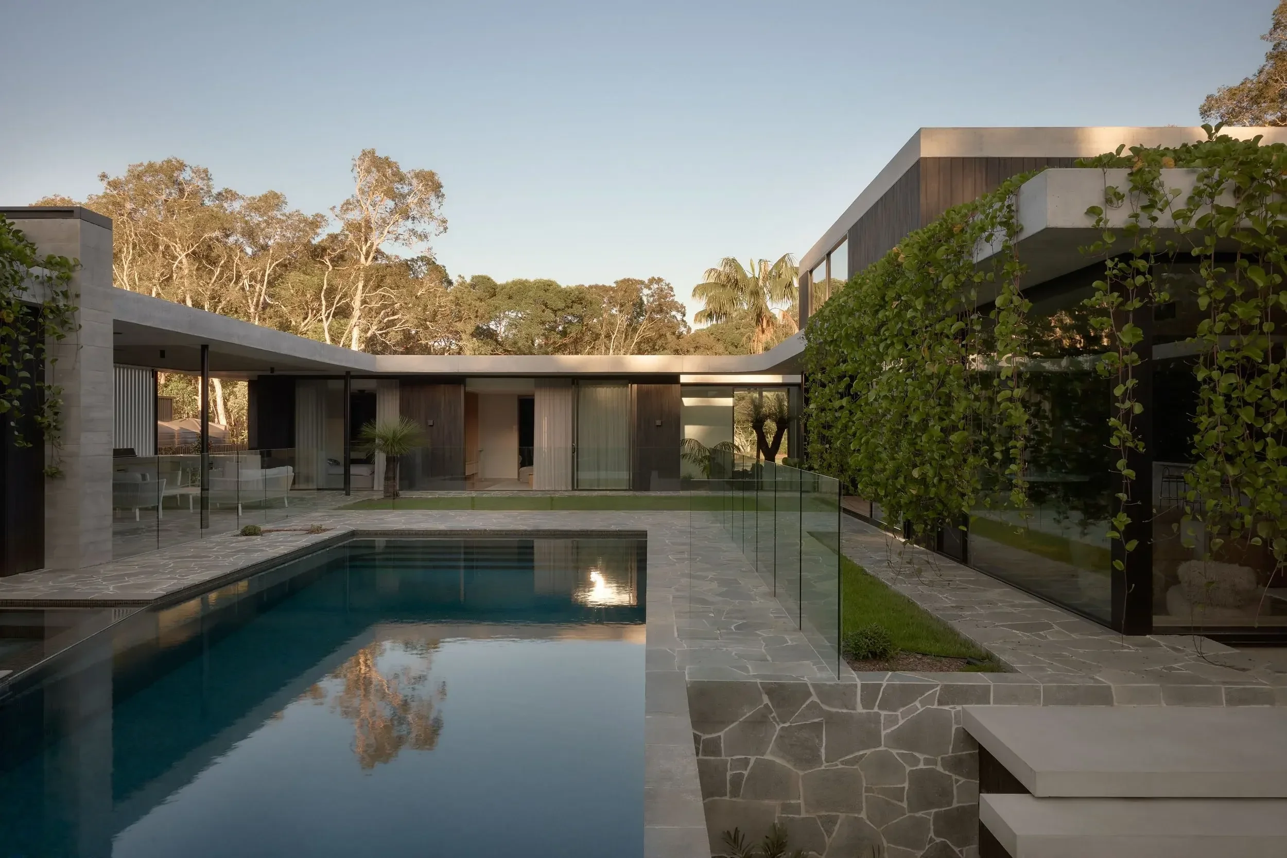 Pool area with roof garden and indoor-outdoor connection, Sunshine Coast residential architect