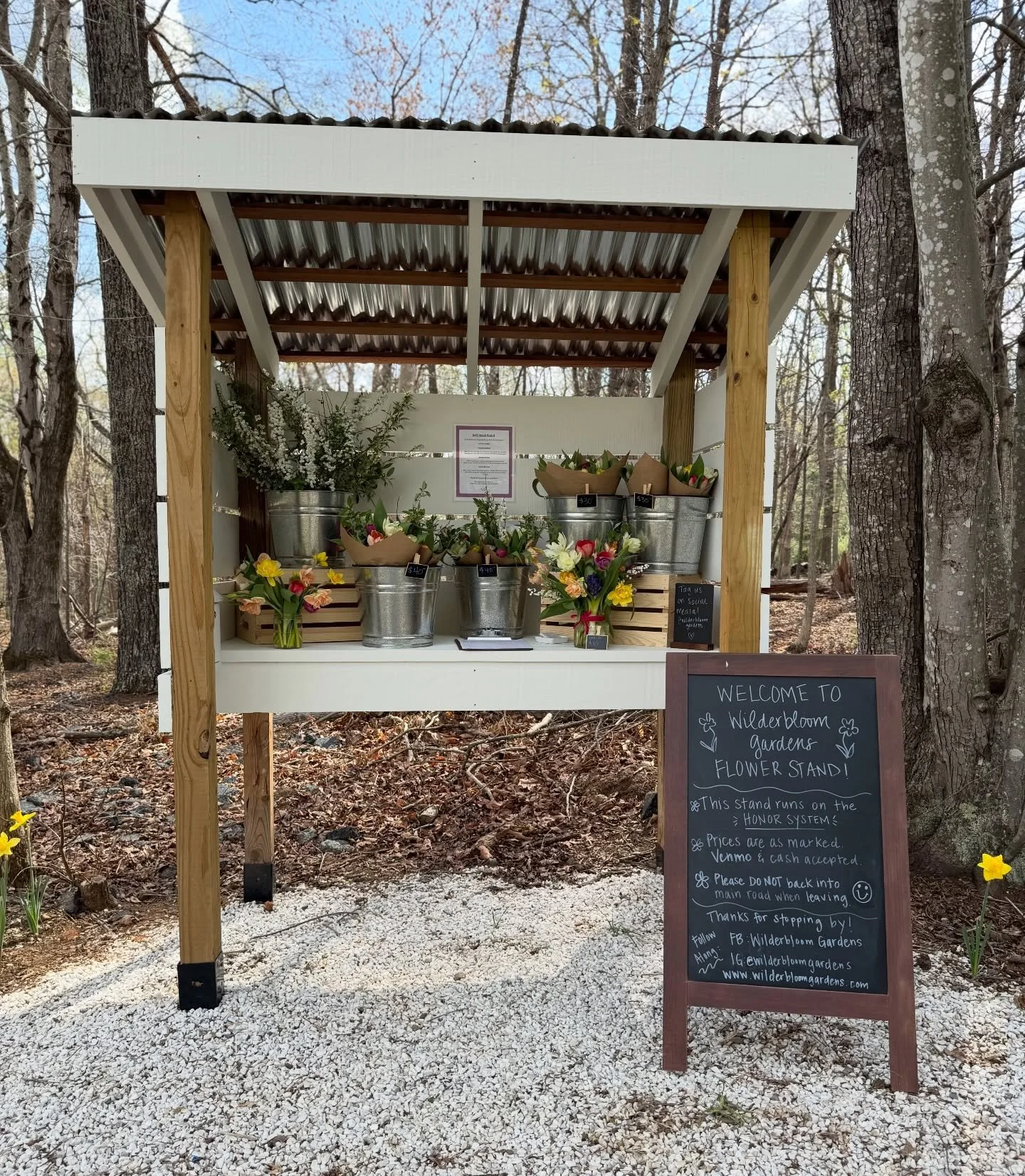 The flower stand is open friends!! 🌸

It&rsquo;s stocked up with all the spring goodies and ready for you to come visit!

Today 4-dusk 
Friday 4-dusk
Sat 10-1 

Reas Ford Rd + Serendipity Ln 

Come grab a bouquet or two and start this Easter weekend