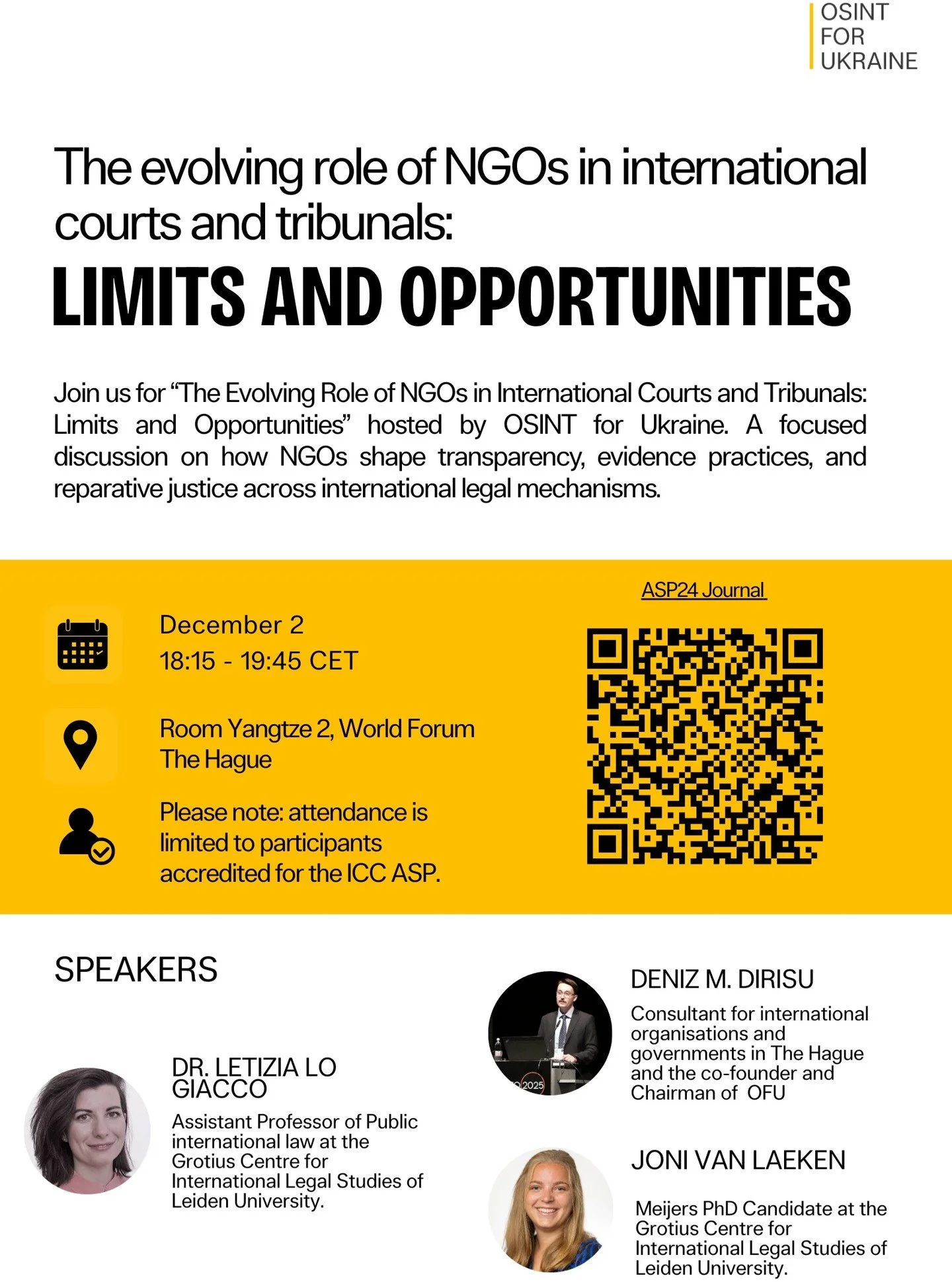 OFU is honoured to host a side event at the International Criminal Court Assembly of States Parties (ASP). We extend our sincere appreciation to the Coalition for the International Criminal Court for providing the platform that enables this event.

O