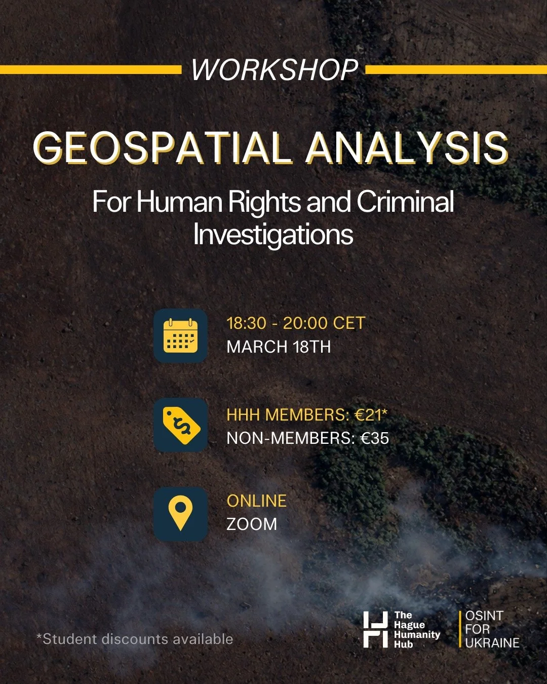 🔎 Workshop: Geospatial Analysis for Human Rights and Criminal Investigations

Join us on March 18 (18:30&ndash;20:00 CET) for an online workshop exploring how geospatial analysis and satellite imagery can support open-source investigations and human