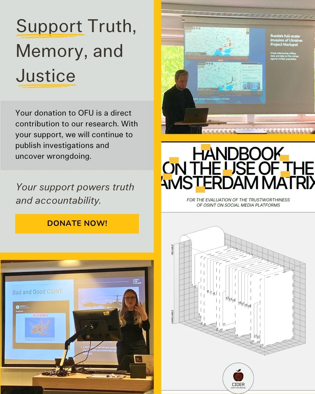 Support truth, memory, and justice.

At OSINT For Ukraine, every investigation we publish is built on rigorous open-source research, uncovering facts that matter and holding wrongdoing to account. This work is only possible with the support of our co
