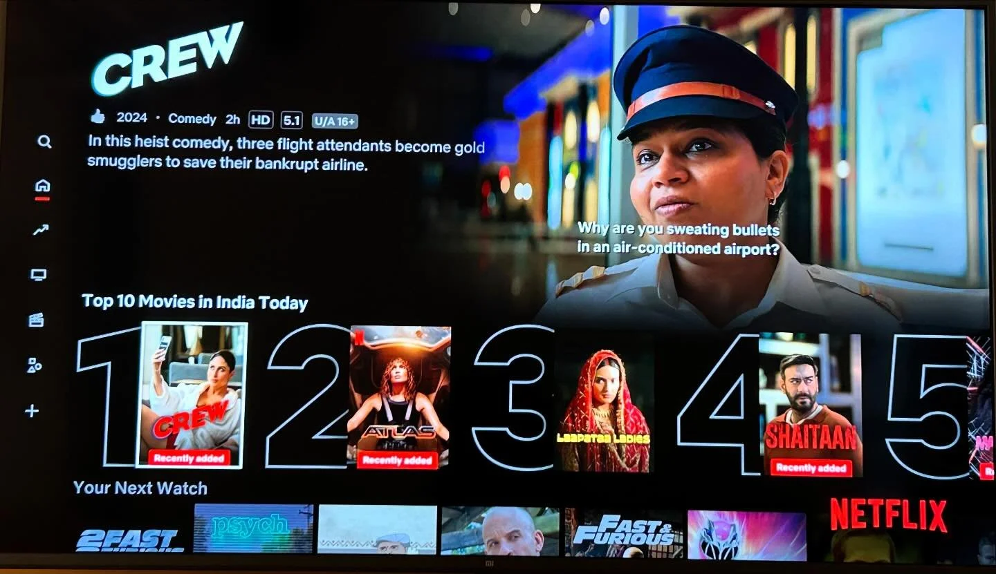 #Crew
 Top 1 in India today on #netflix 

🔊🔉SOUND RE RECORDING MIXING 🔉🔊

🎤🎙️DUBBING 🎙️🎤

@tabutiful @kareenakapoorkhan @kritisanon @diljitdosanjh  and a special appearance by @kapilsharma 

@saswatachatterjeeofficial  @Rajeshsharma @shobha91