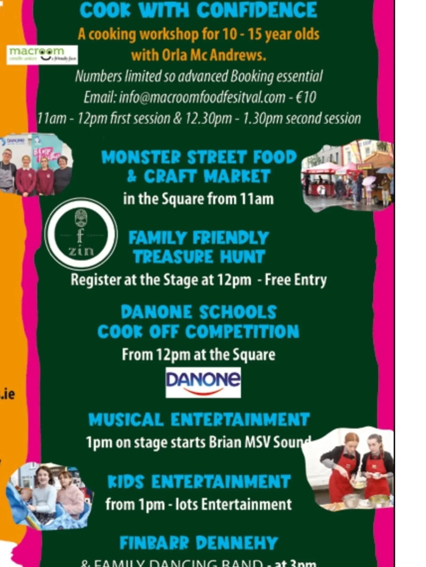 🌟 It's going to be a fantastic day today at Macroom Food Festival 🌟

SUN 22ND
➡️ 11am - Memory Walk for The Alzheimer Society 
➡️ 11am &amp; 12.30pm- A cooking workshop for 10 to 15 year olds
➡️ 11am - Monster Street Food &amp; Crafts Market 😋
➡️ 