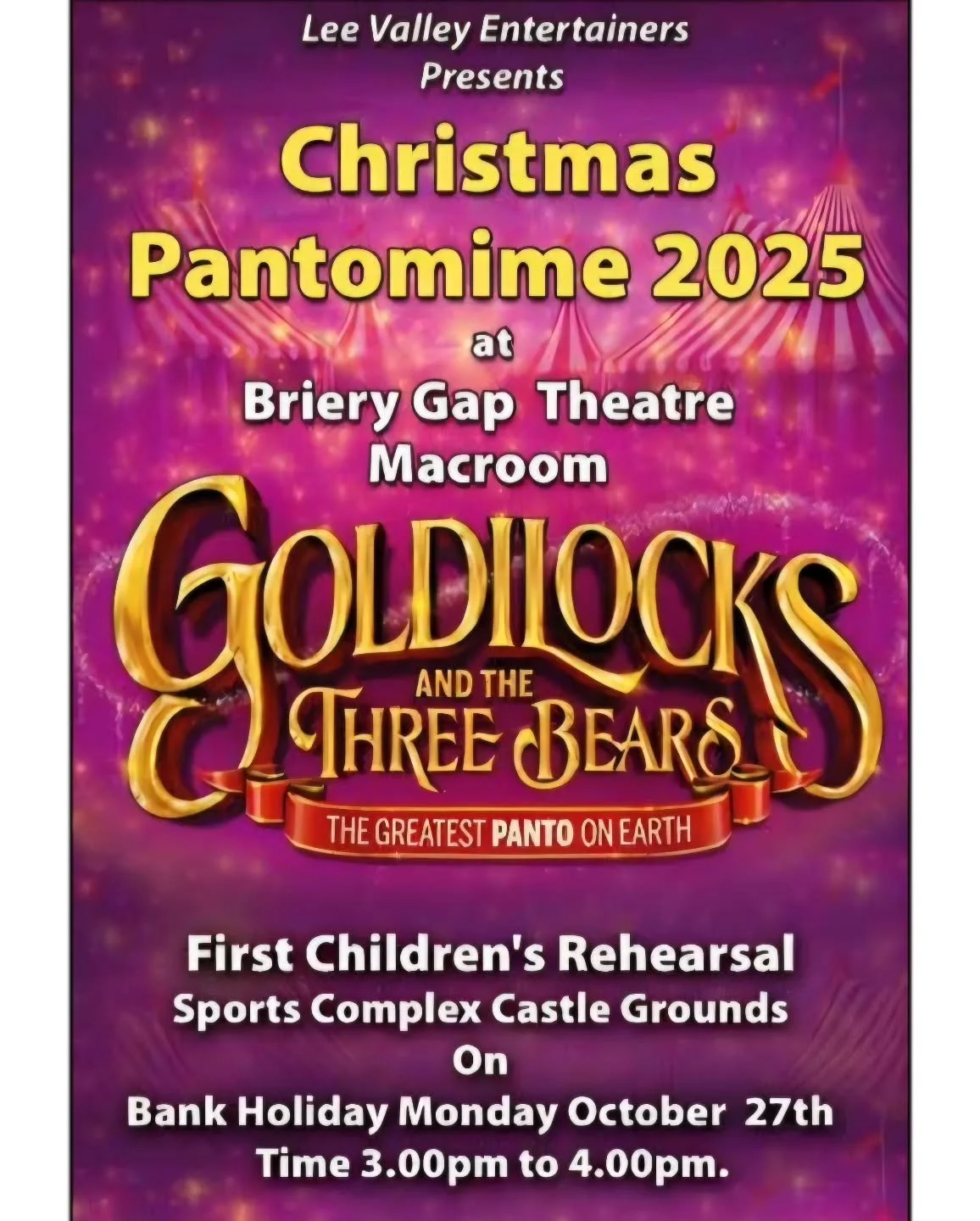 ✨️ Rehearsals for Christmas Pantomine 2025!! ✨️

First children's rehearsal 🐻 
📍Macroom Sports Complex, Castle Grounds
📅 Monday, 27th October 
🕐 3pm to 4pm

All welcome!! 😊

#macroom #visitmacroom #christmaspantomine #christmasinmacroom #support