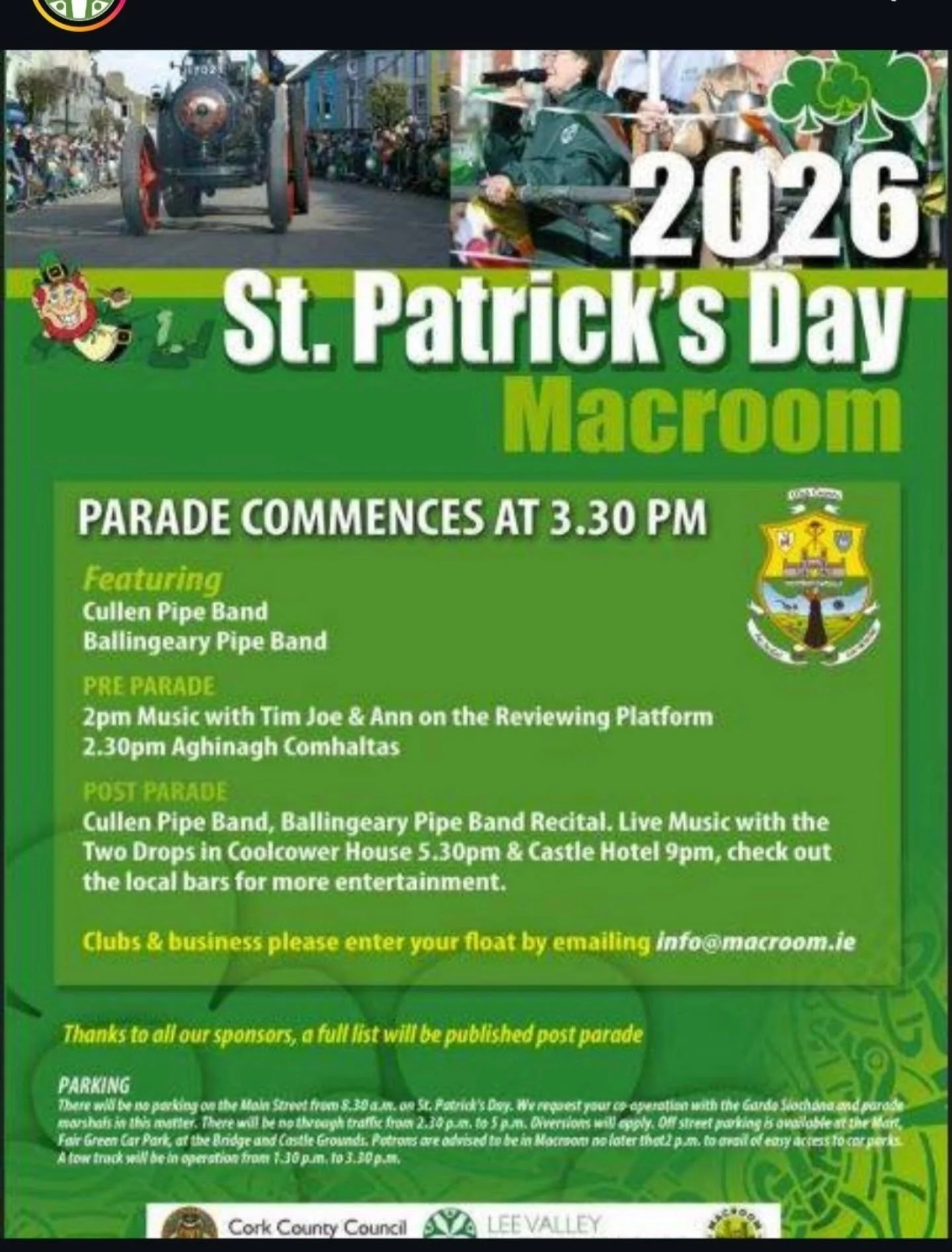 There is so much happening in Macroom and surrounding villages within the next few days! 💚
Come out, support &amp; enjoy!! ☘️ 💕

#macroom #visitmacroom #gr&agrave;macroom #supportlocal #stpatricksday