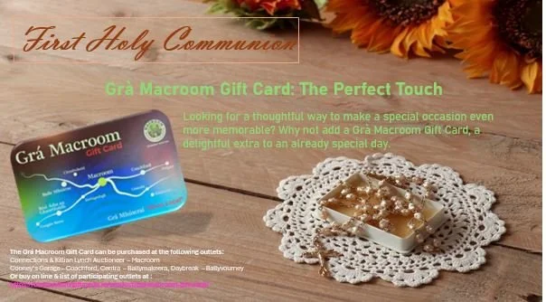 🎁 First Holy Communion is starting in Macroom this Saturday and the Gr&aacute; Macroom gift card is the perfect present to gift on their special day🎁
 
They could use the gift card in the ever so popular Marys Toymaster, T.M. Cronins have the most 