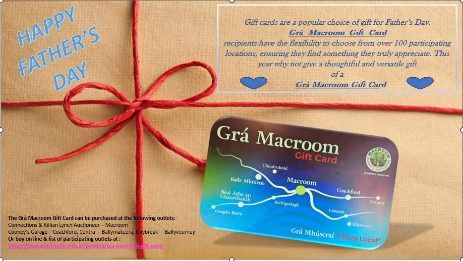 🎁 A Gr&agrave; Macroom Gift Card makes the perfect father's day present 🎁

💙 He could use this popular gift card for a meal or drinks in many restaurants and bars in the Lee Valley region, get the latest gadgets in Connections, towards golf at Mac