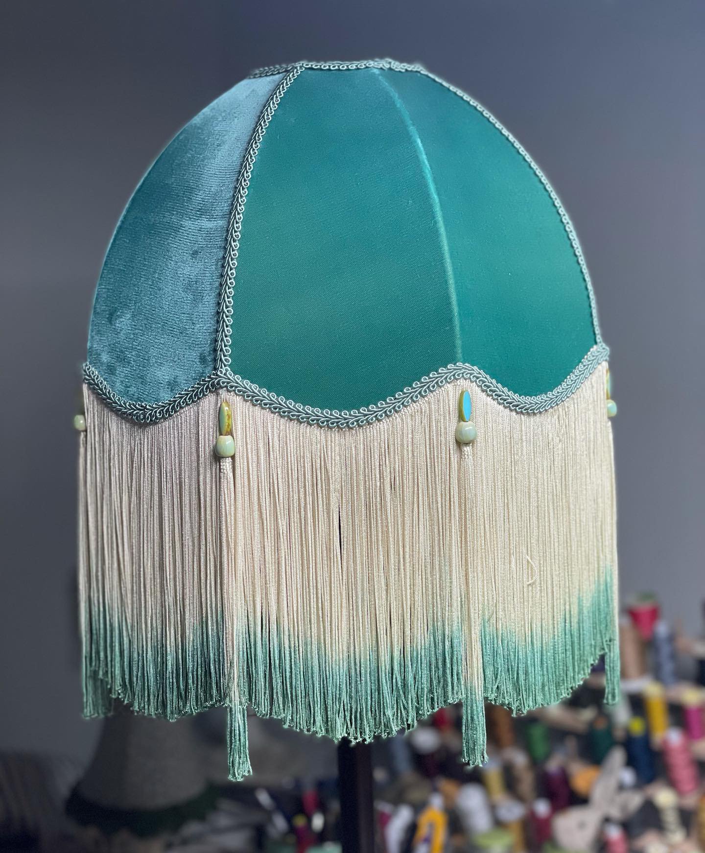Green velvet 12" scalloped frame