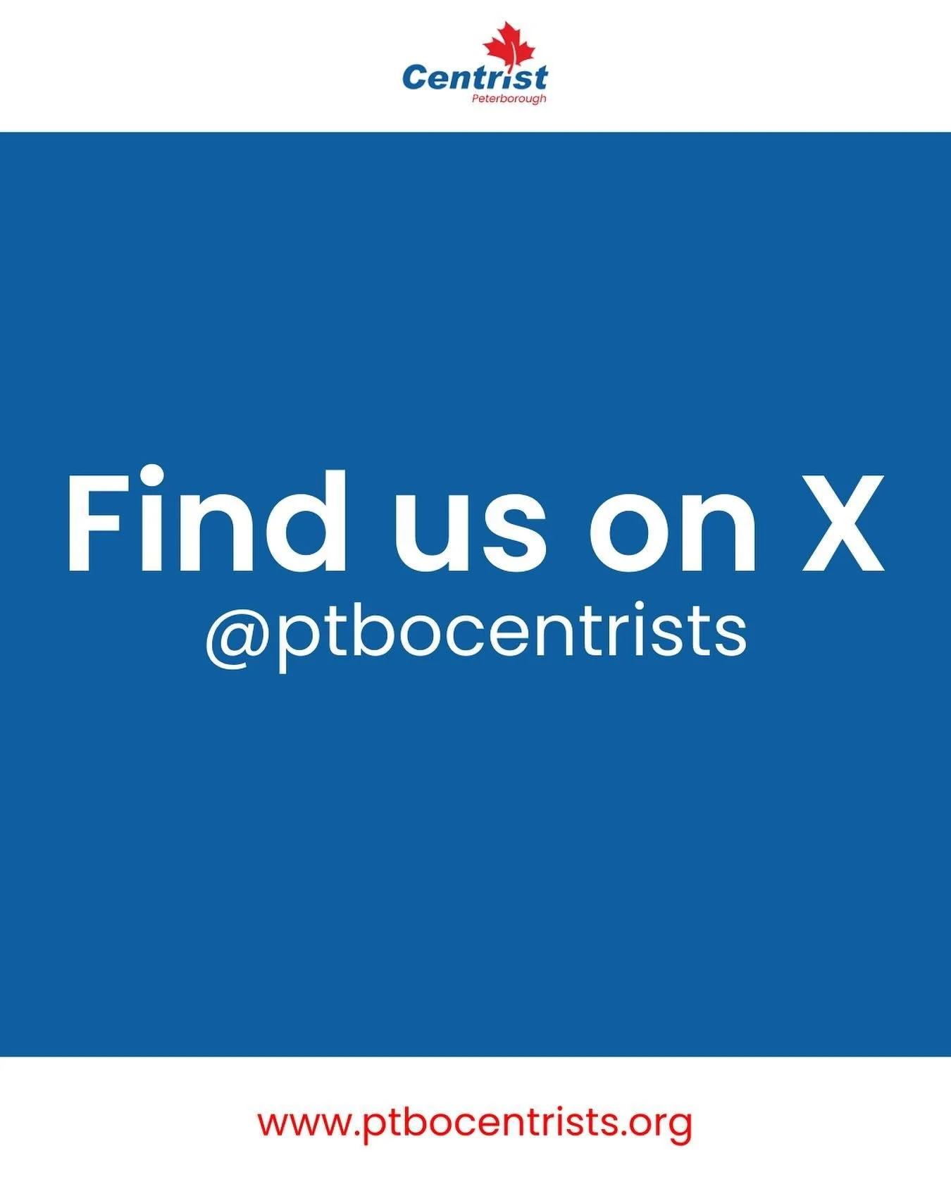 We&rsquo;re on X!

Stay connected with the Centrist Party of Peterborough for updates, insights, and local discussions. Follow us on X (formerly Twitter) to join the conversation: @ptbocentrists. 

Let&rsquo;s work together for balance and progress.
