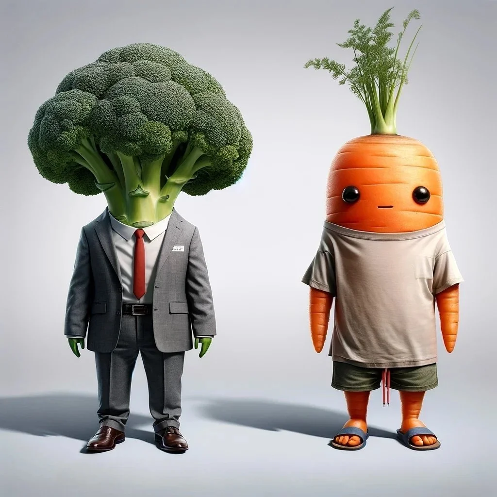 DALL·E 2024-09-08 23.38.43 - A hyper-realistic image featuring two anthropomorphic vegetables standing opposite each other. On one side, a formal and serious-looking vegetable, li.jpeg