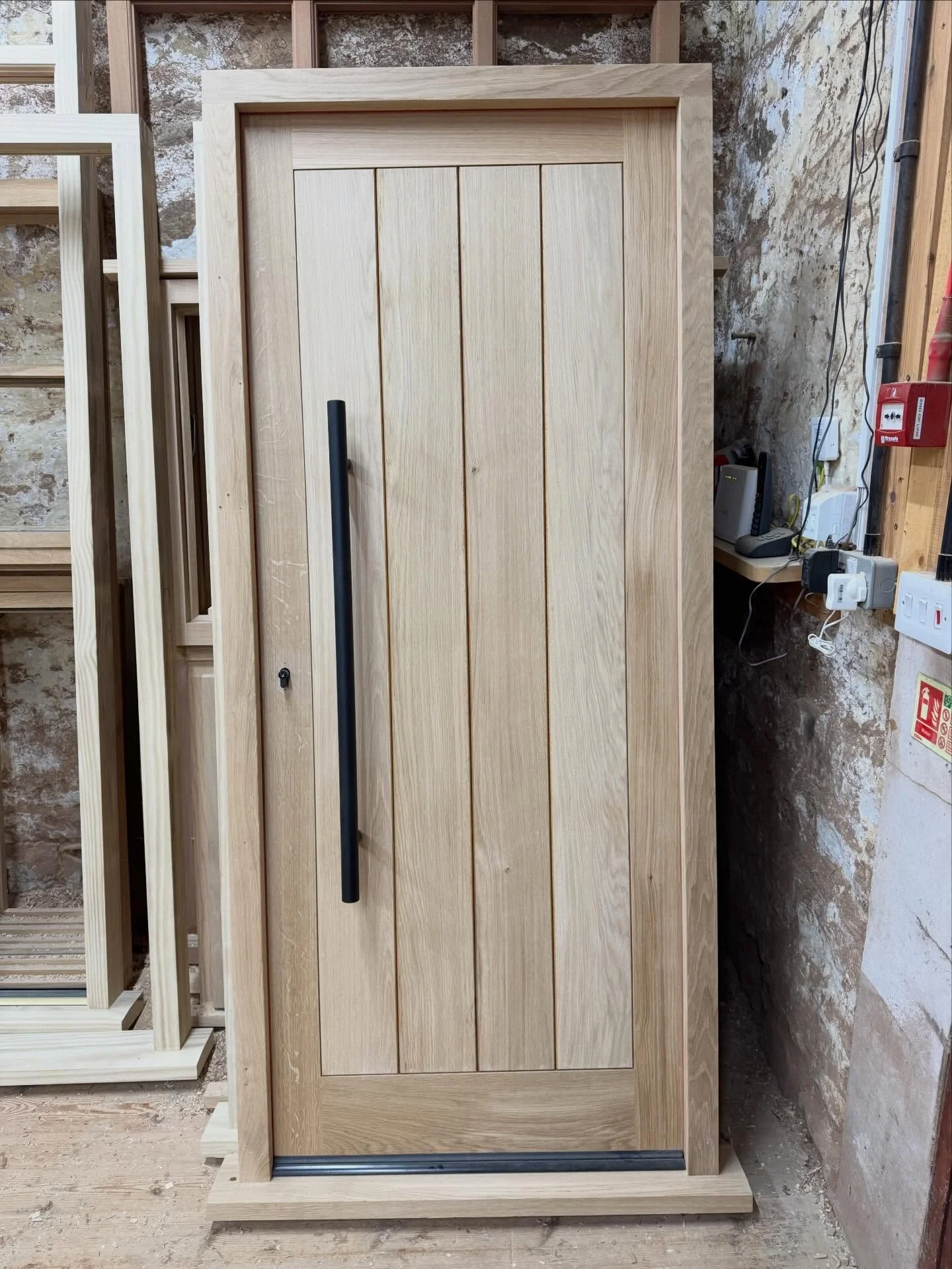We recently made this Oak double boarded door with frame featuring a slam shut multi point locking system which will automatically lock the door without you needing to use a key. This can be easily deactivated with a simple flick of a switch within t