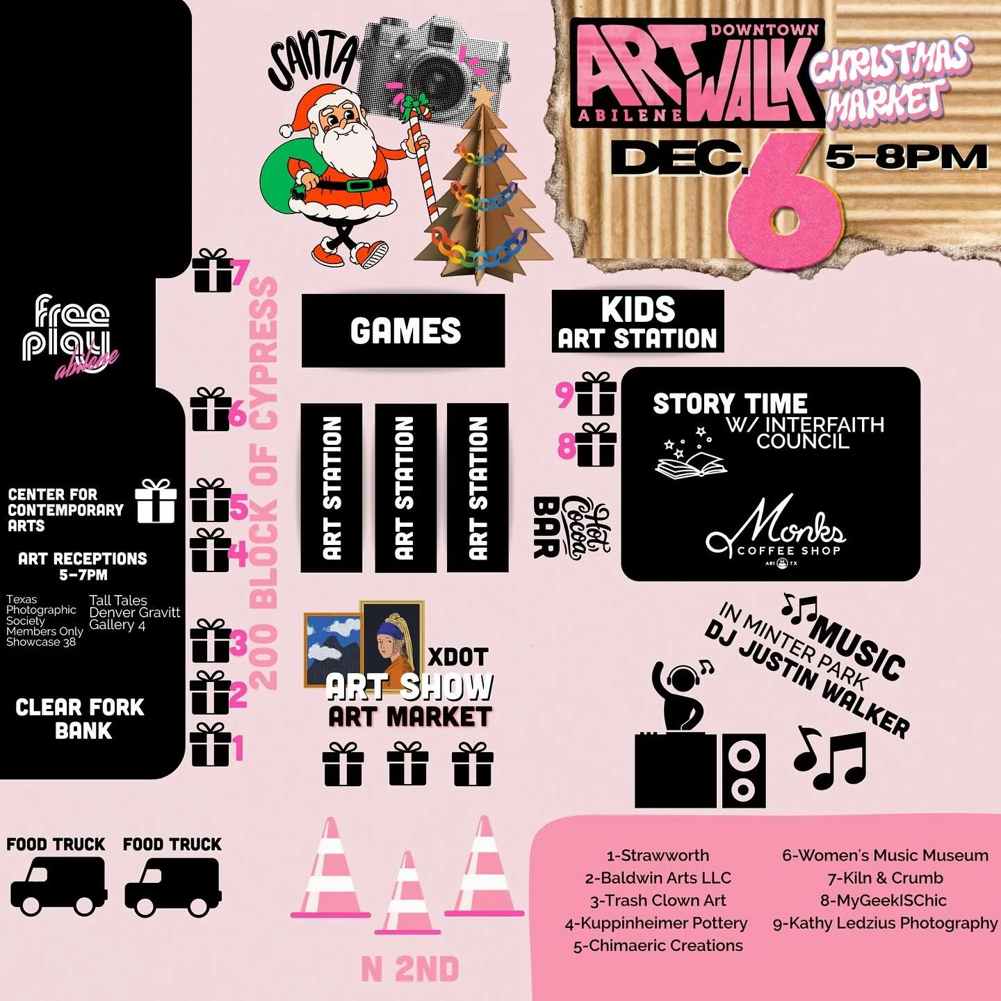 Come on out to downtown Abilene for Artwalk&rsquo;s Christmas Market this evening from 5-8pm! There will be art vendors, food trucks, art creation stations, live music, Santa and much more. I will have a table near the corner of North 2nd and Cypress