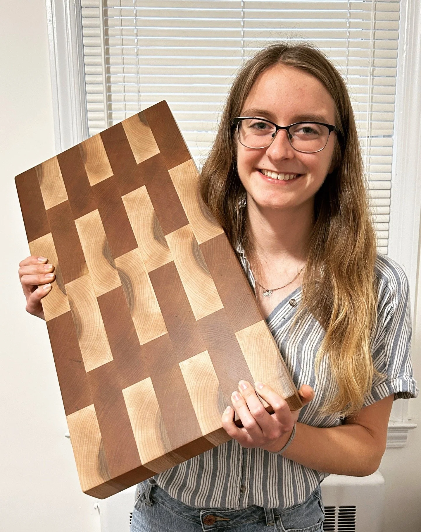 End Grain Cutting Board | Cherry and Maple | This 2&quot; end grain cutting board will last at least a lifetime. The end grain pattern I created is both beautiful and practical; end grain is much more resistant to damage from knives and cracking than