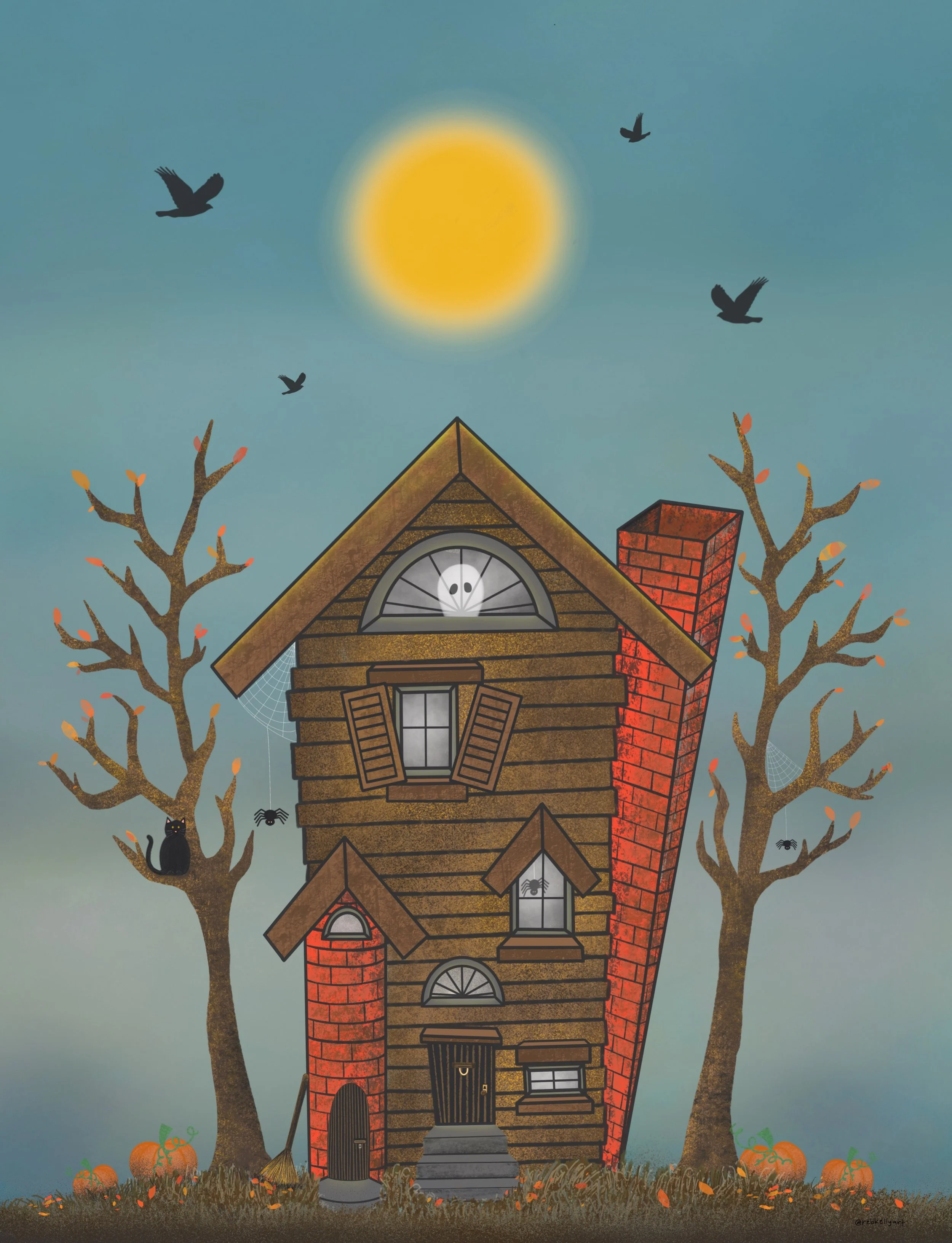 Would you visit this haunted house? Depending on the time of day, you might experience more or less paranormal activity&hellip; 😉 

I made this series of haunted houses in October 2024. I still love it and am super proud of these pieces so I decided