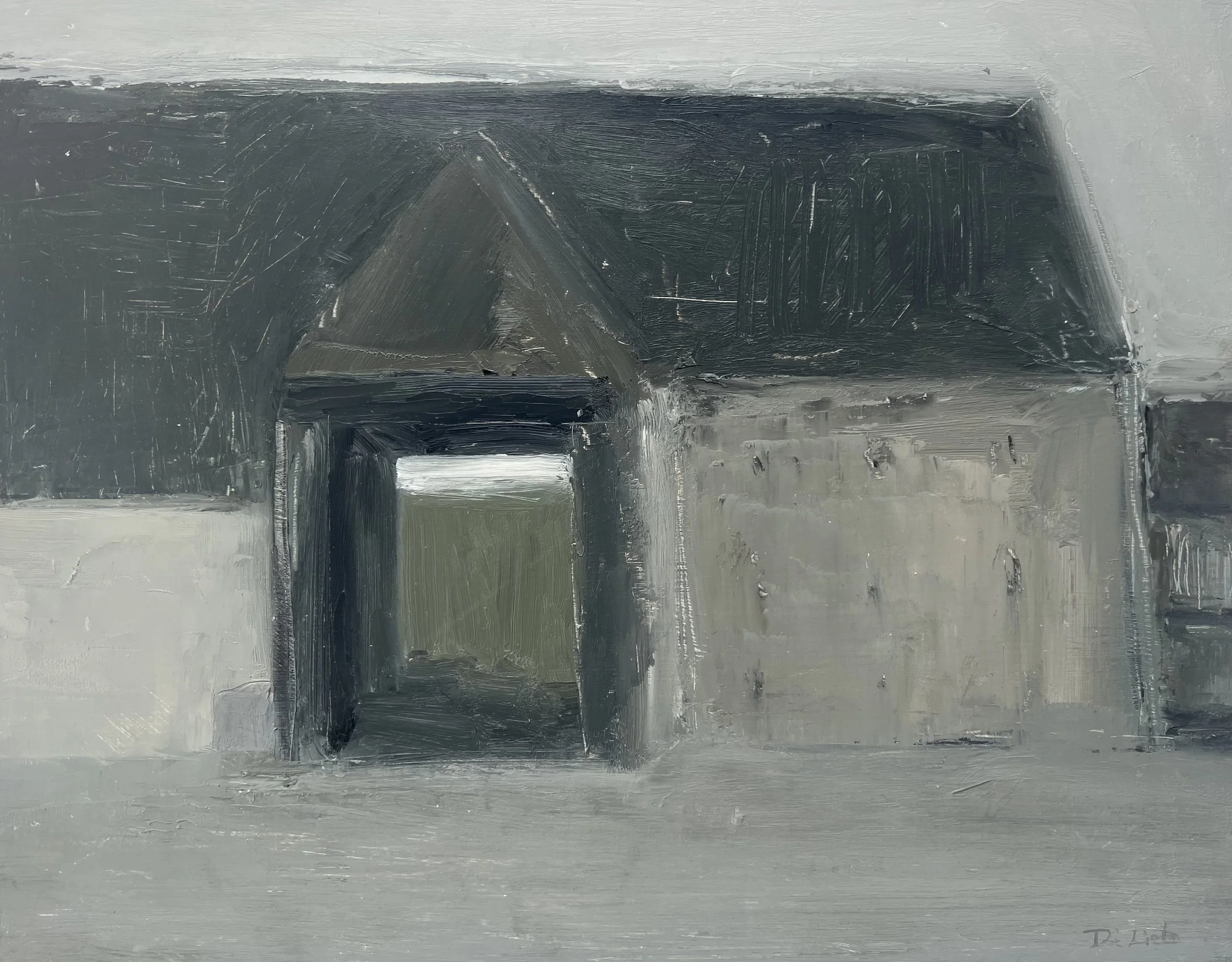 'Owl barn',
Oil on board