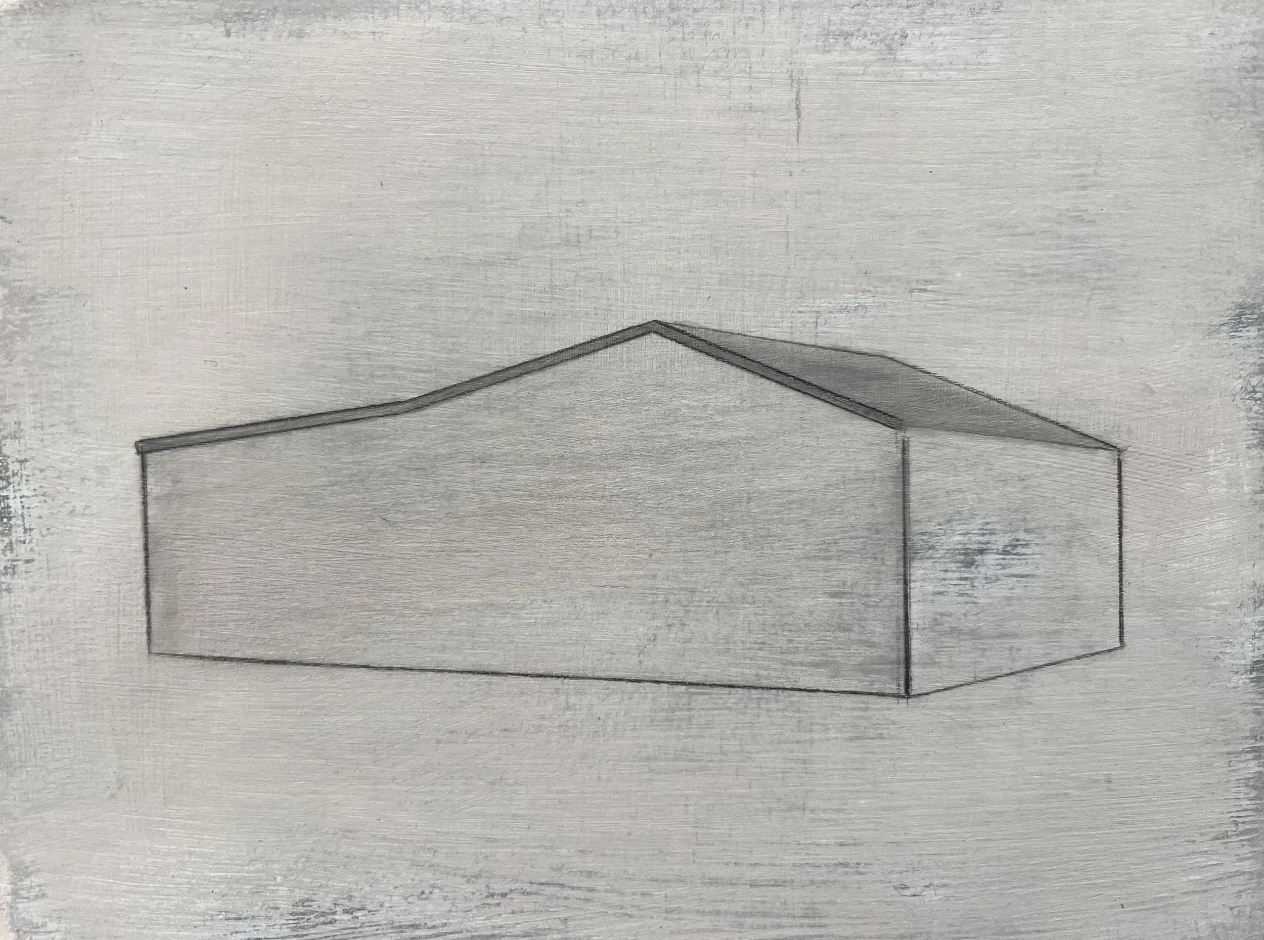 'Draw, erase, draw, Tin Barn',
Acrylic and graphite on board