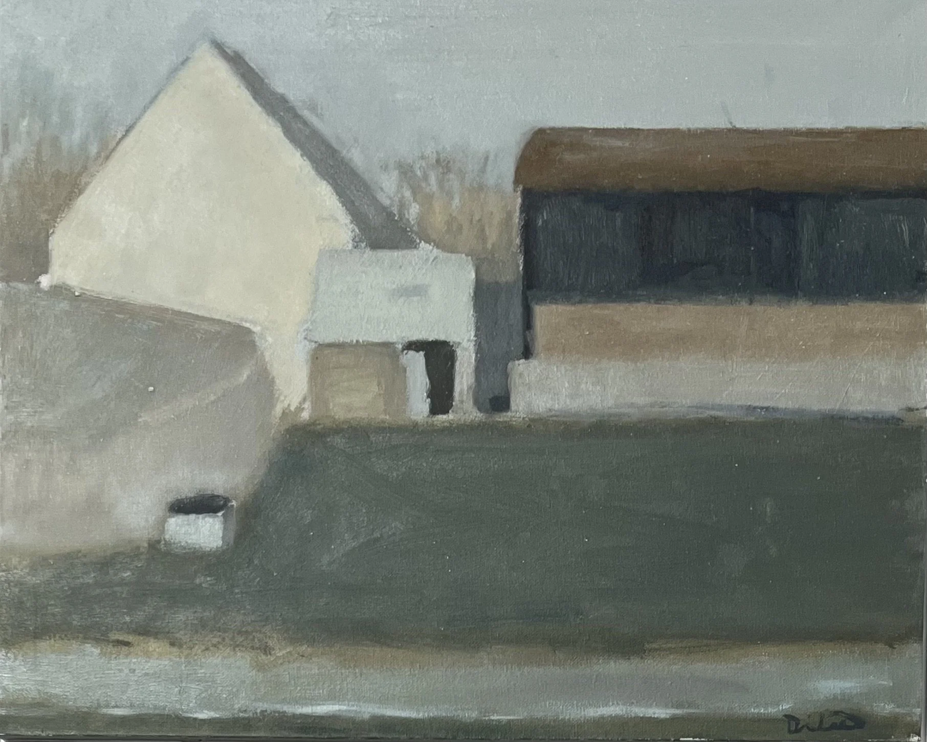 'Farm buildings nr Cirencester',
Oil on canvas
