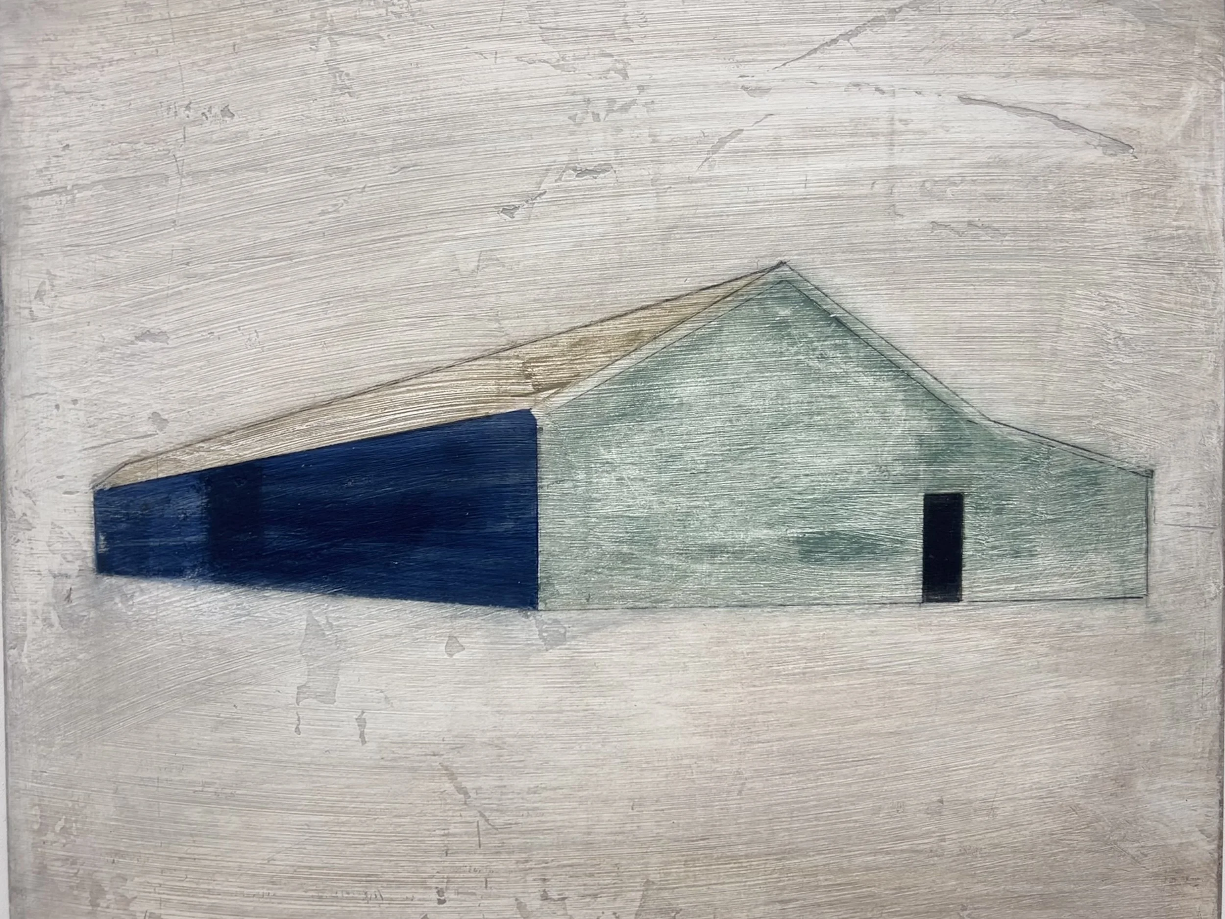 'Tinhead barn',
 Acrylic on board
