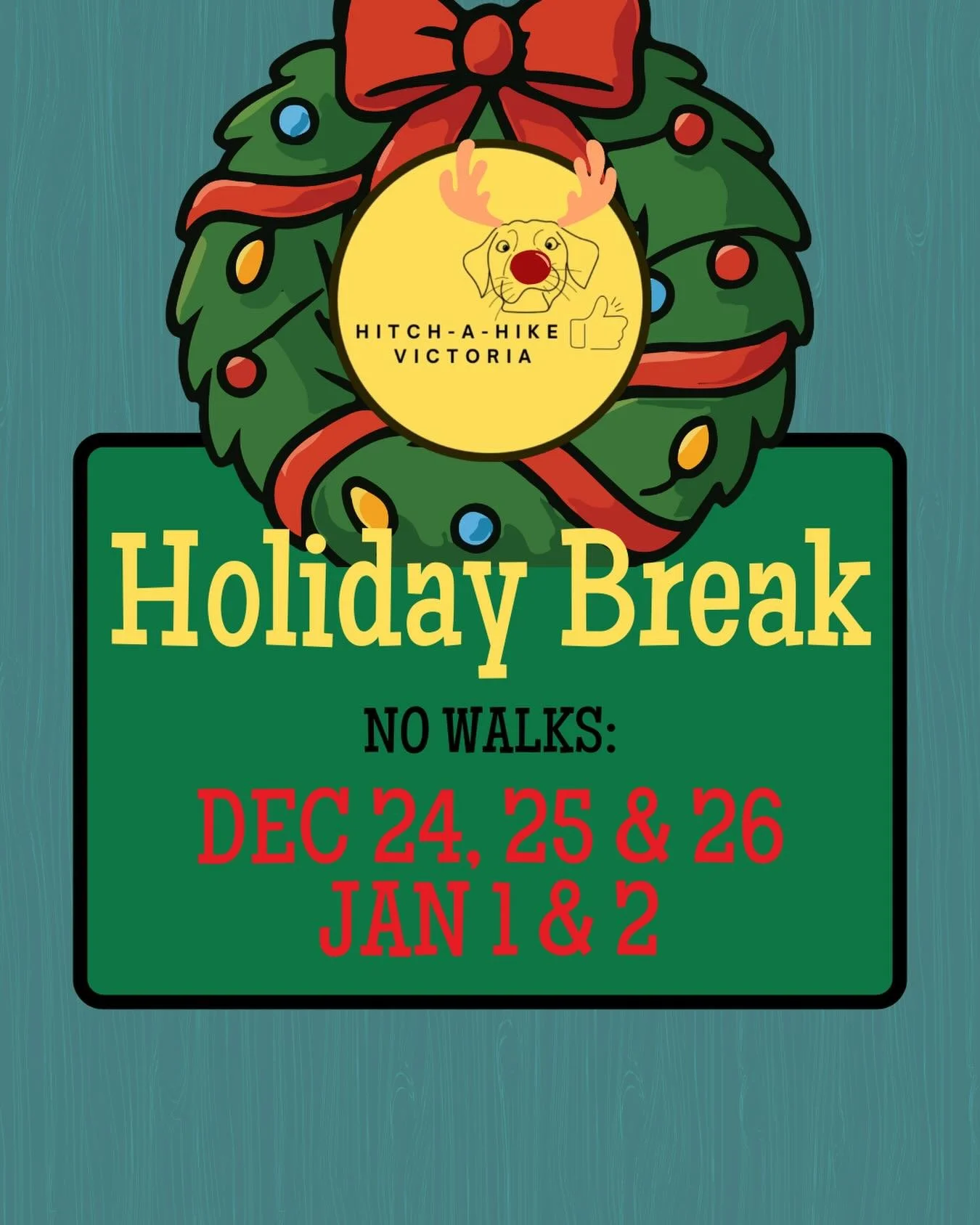 Holiday Hours!

We are grateful to have extra support and staggered time off this season! Our schedule is in full swing with our only closures being Dec 24,25,26 and January 1 &amp; 2.

If you have walks scheduled over the holidays that you won&rsquo