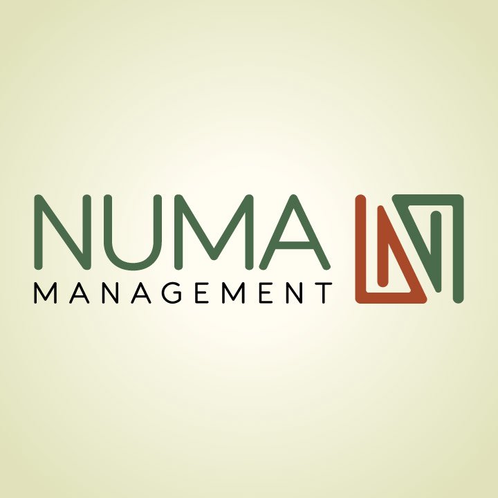 Logo for NUMA Management featuring stylized text and a geometric design element.