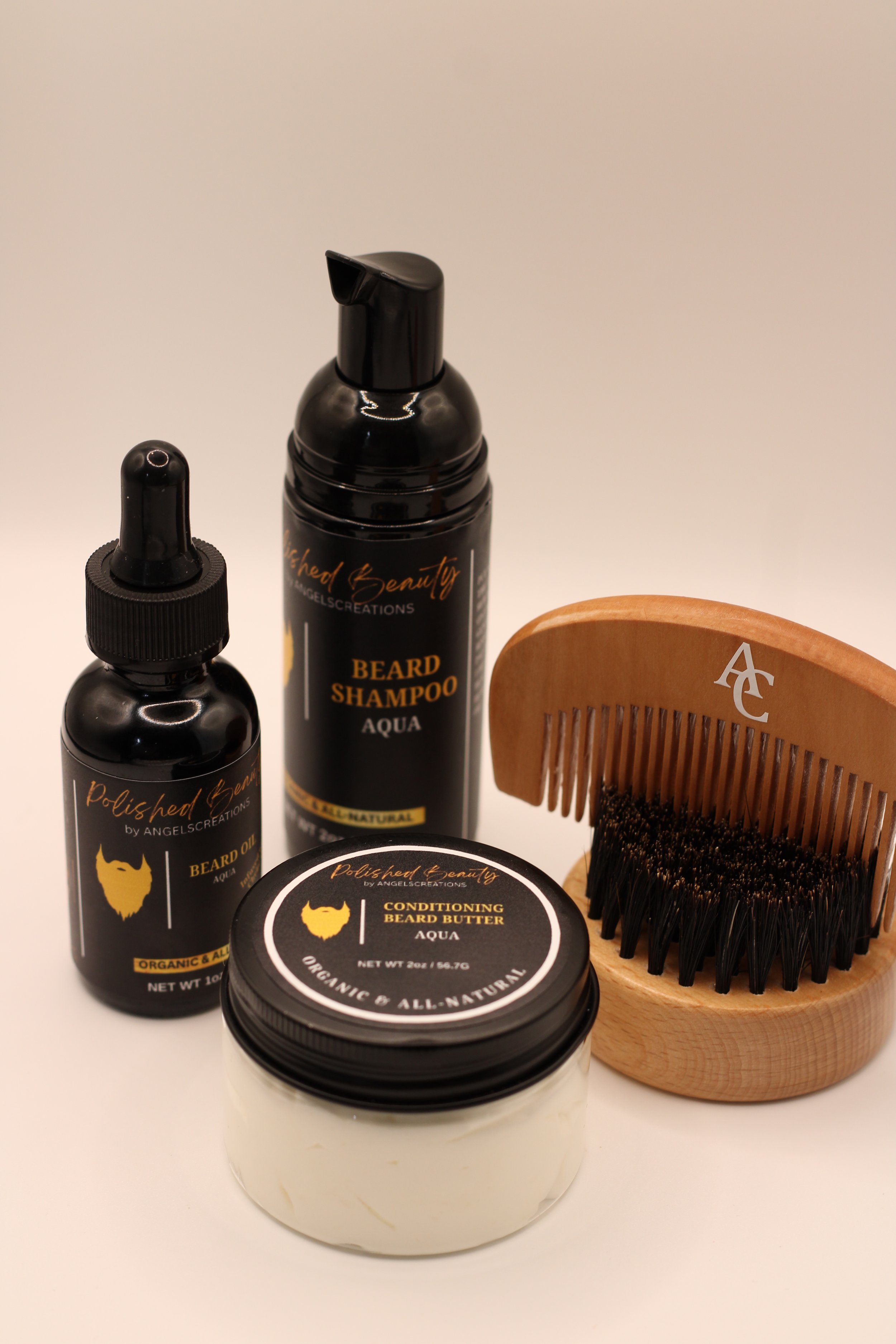 Beard Care Essentials Set -• Beard Wash • Beard Oil • Conditioning Beard Butter • Beard Comb & Brush Set