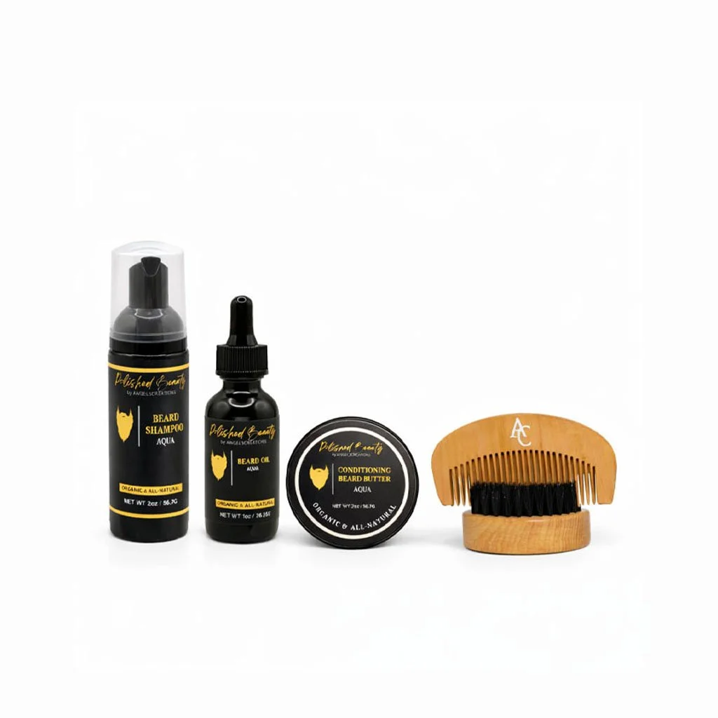 Beard Care Essentials Set -• Beard Wash • Beard Oil • Conditioning Beard Butter • Beard Comb & Brush Set