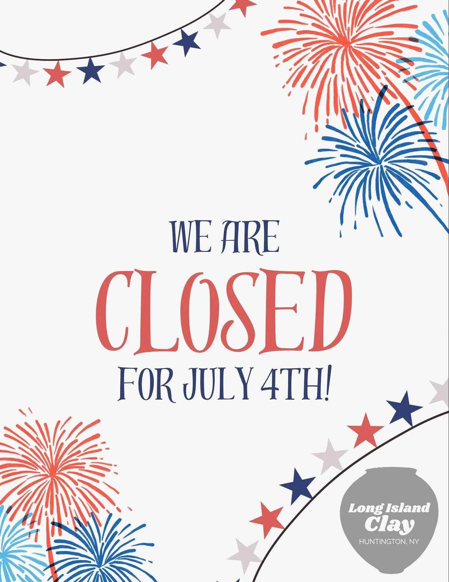 UODATE: The studio will be closed Friday July 4th! Hope everyone has a lovely holiday weekend. Sunscreen is your friend 😎 doors will be open Saturday and Sunday but there are no classes; just open studio 🥳 

#huntingtonNY #artcommunity 
#ceramicstu