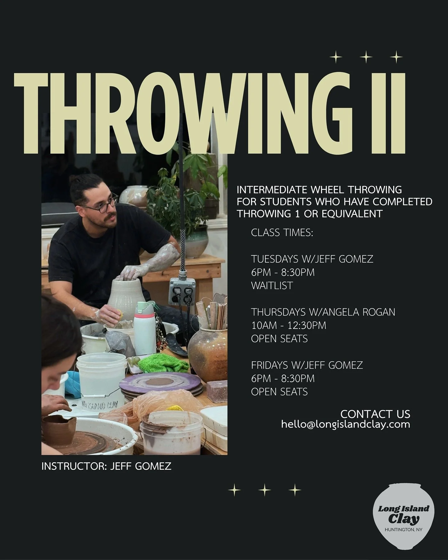 Ready to take the next step?
Throwing II - an intermediate course for students looking to make more progress and learn new skills on the wheel.
Pre-requisite: must have taken at least one course of introductory level of wheel throwing or equivalent. 