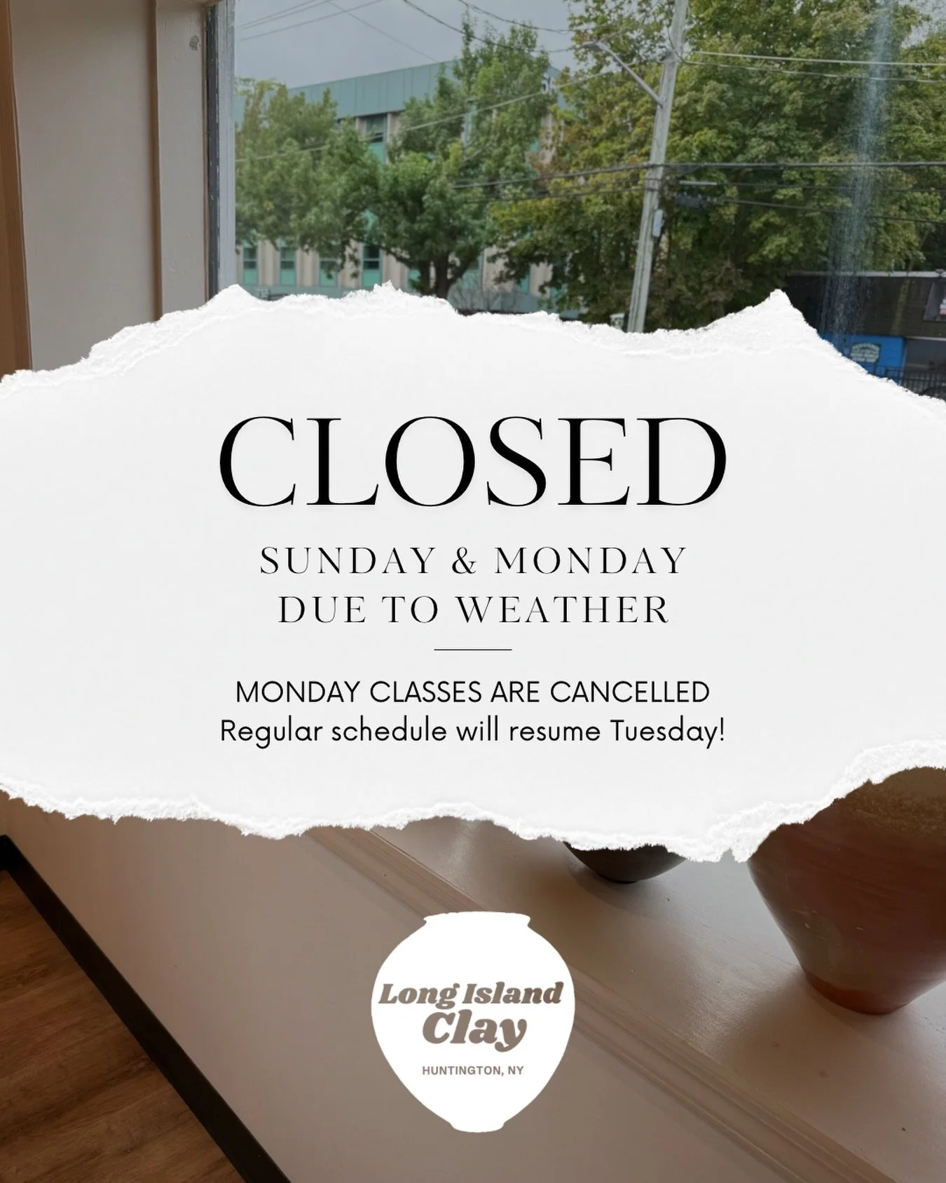 Hi everyone! Due to the incoming storm, we will be closed Sunday and Monday this week! Stay safe everyone! #snowday