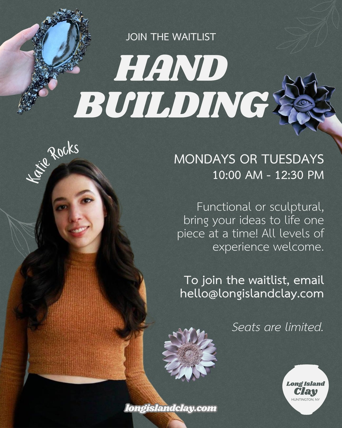 Ready to coil, pinch, or slab build something uniquely yours? Check out our hand building classes with @rockatie!

Learn fundamental hand building methods and explore techniques for surface design, texturing, and glazing with personalized instruction