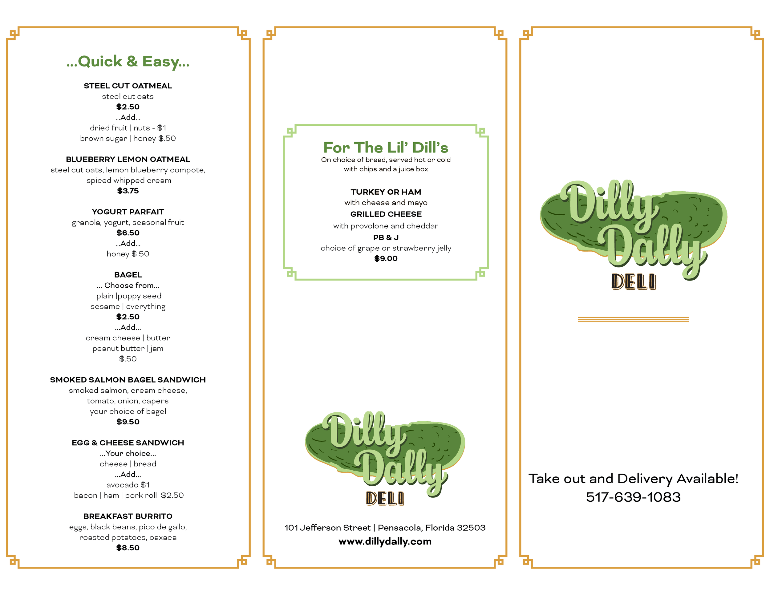 Takeout Menu Trifold Outside