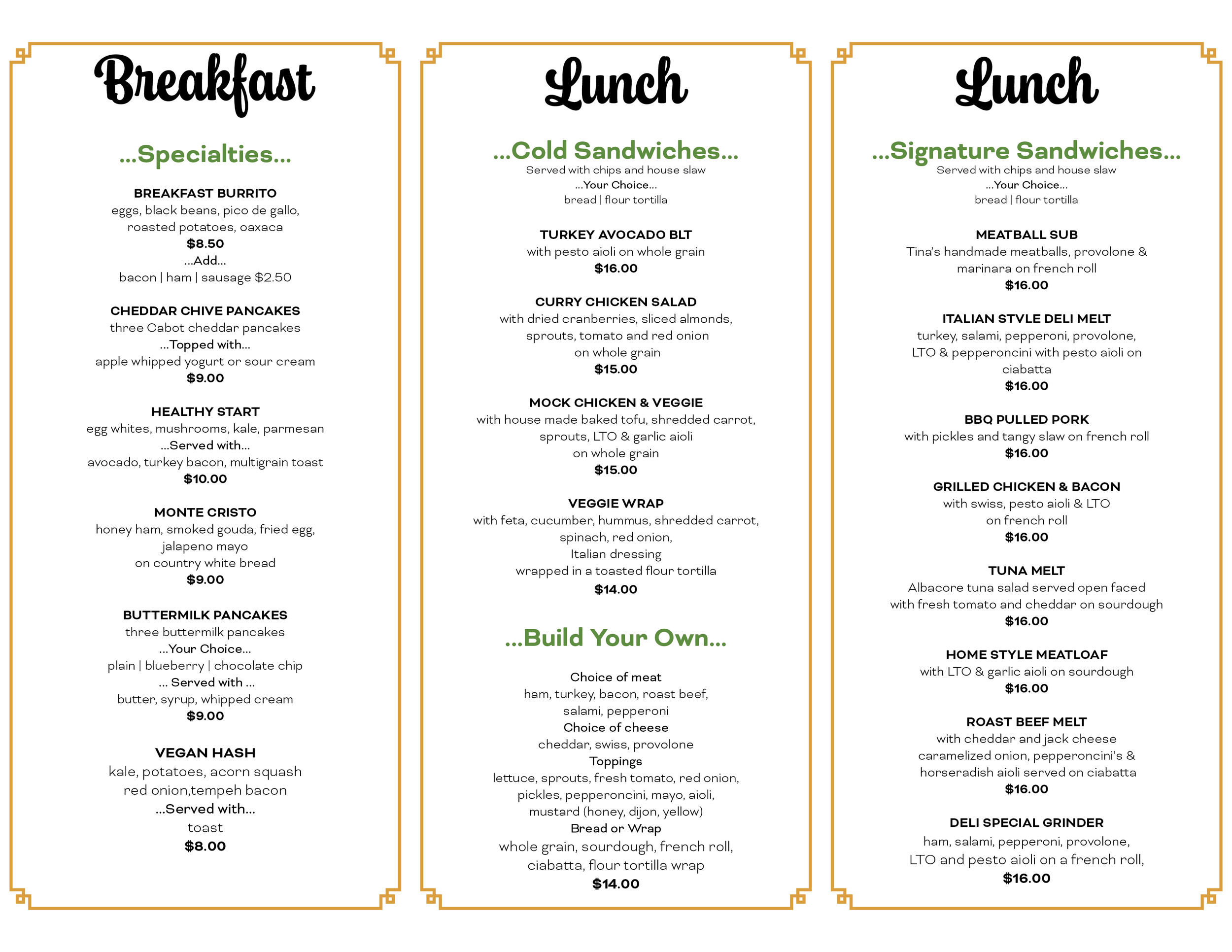 Takeout Menu Trifold Inside