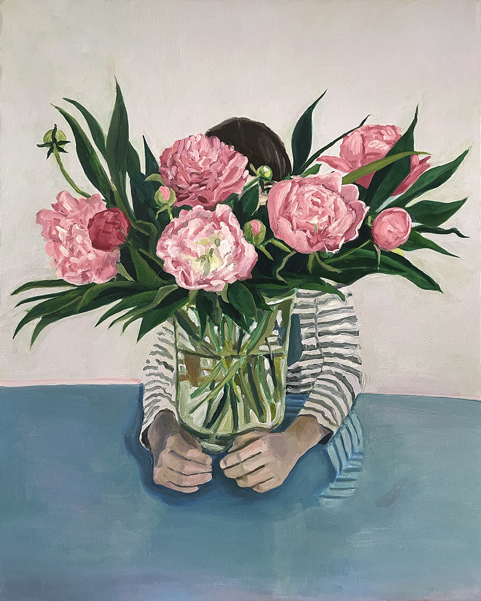 With flowers / Oil on canvas / 30 by 24 