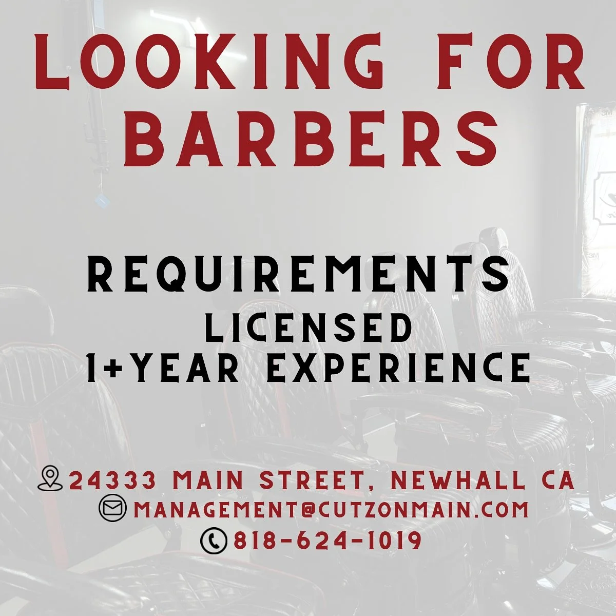 🚨 New barbershop in the heart of Main Street! Come vibe with us! DM for details or call the number above 📲

💈 Shop Perks:

2 weeks chair rent FREE 💵
Flat fee rate 💸
Towels &amp; laundry provided 🧺
Modern vibes 
All sports channels 🏈🏀⚾
Break r