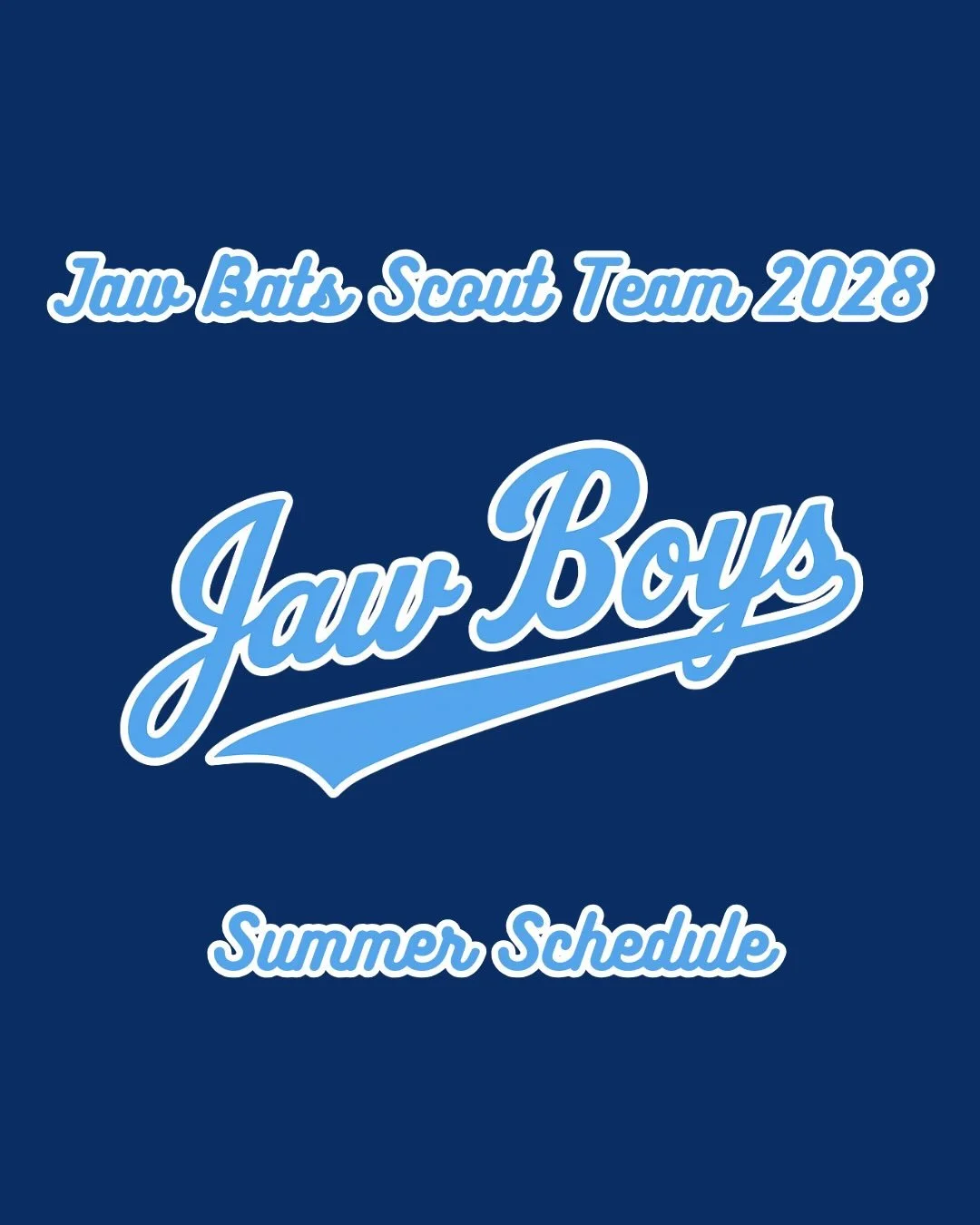 Jaw Bats Scout Team 2028

Summer 2026 schedule release!!!

Excited about this group of young men, these kids have continued to grow and get better &amp; have played up in age not just staying at their age. Long term goal has always been to prepare th