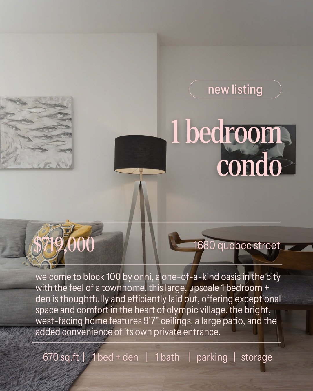 New townhouse style listing at block 100 by Onni. Open house Sunday, September 13 from 2-4pm. An absolute must see!

✨ offered at $719,000 &bull; 1 bed + den &bull; 1 bath &bull; 670 sq.ft &bull; 1 parking &bull; 1 storage ✨

⬇️#olympicvillage #LiveI