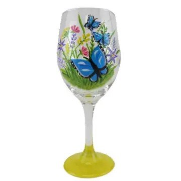Blue butterflies wine glass