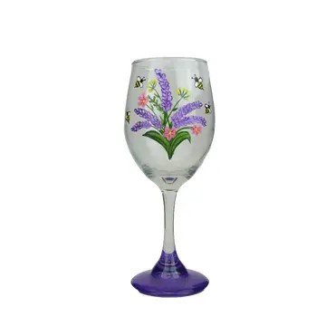 Purple Flowers and Bees Wine glass