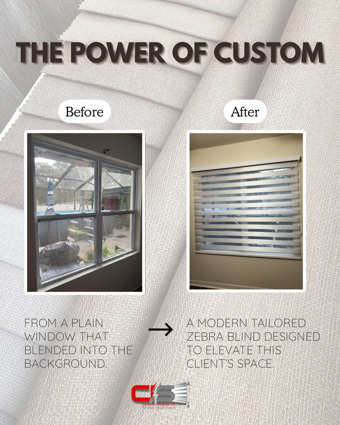 This window went from blending into the background... 
to becoming a modern statement piece with custom zebra blinds. The right window treatment doesn&rsquo;t just cover a window &mdash; it transforms the entire space.

Imagine what we could do in yo