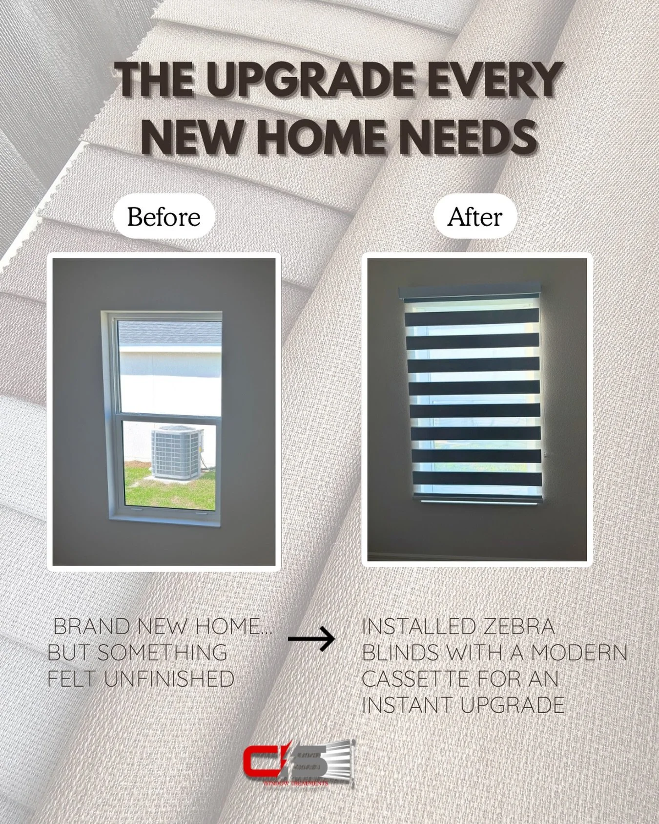Just moved in but something still feels missing?

That was the case for our client&mdash;beautiful new home, but bare windows made it feel unfinished.

We installed zebra blinds with a modern cassette to create that clean, sleek look instantly ✨ Addi