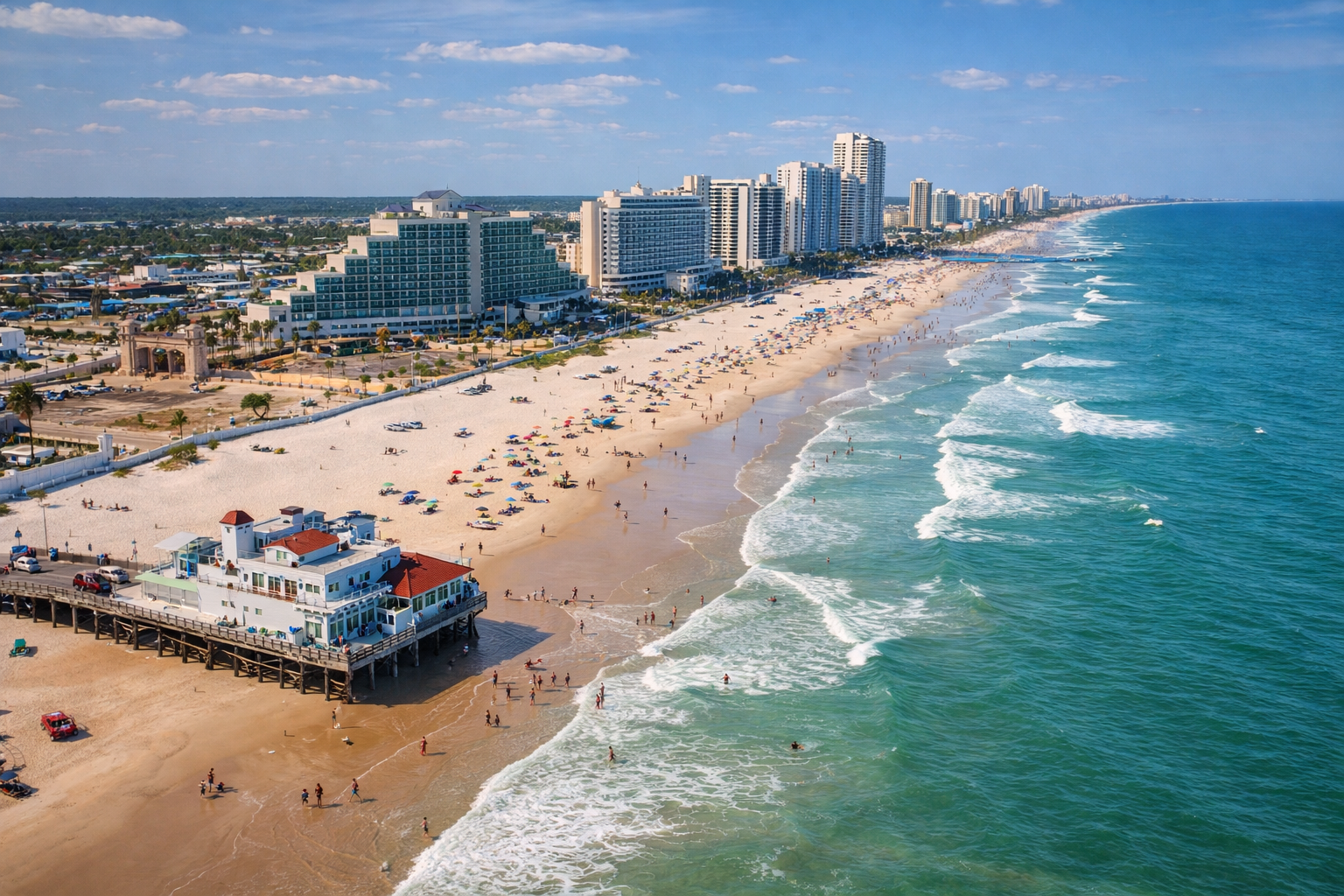 An image of Daytona Beach, FL and the coast line.