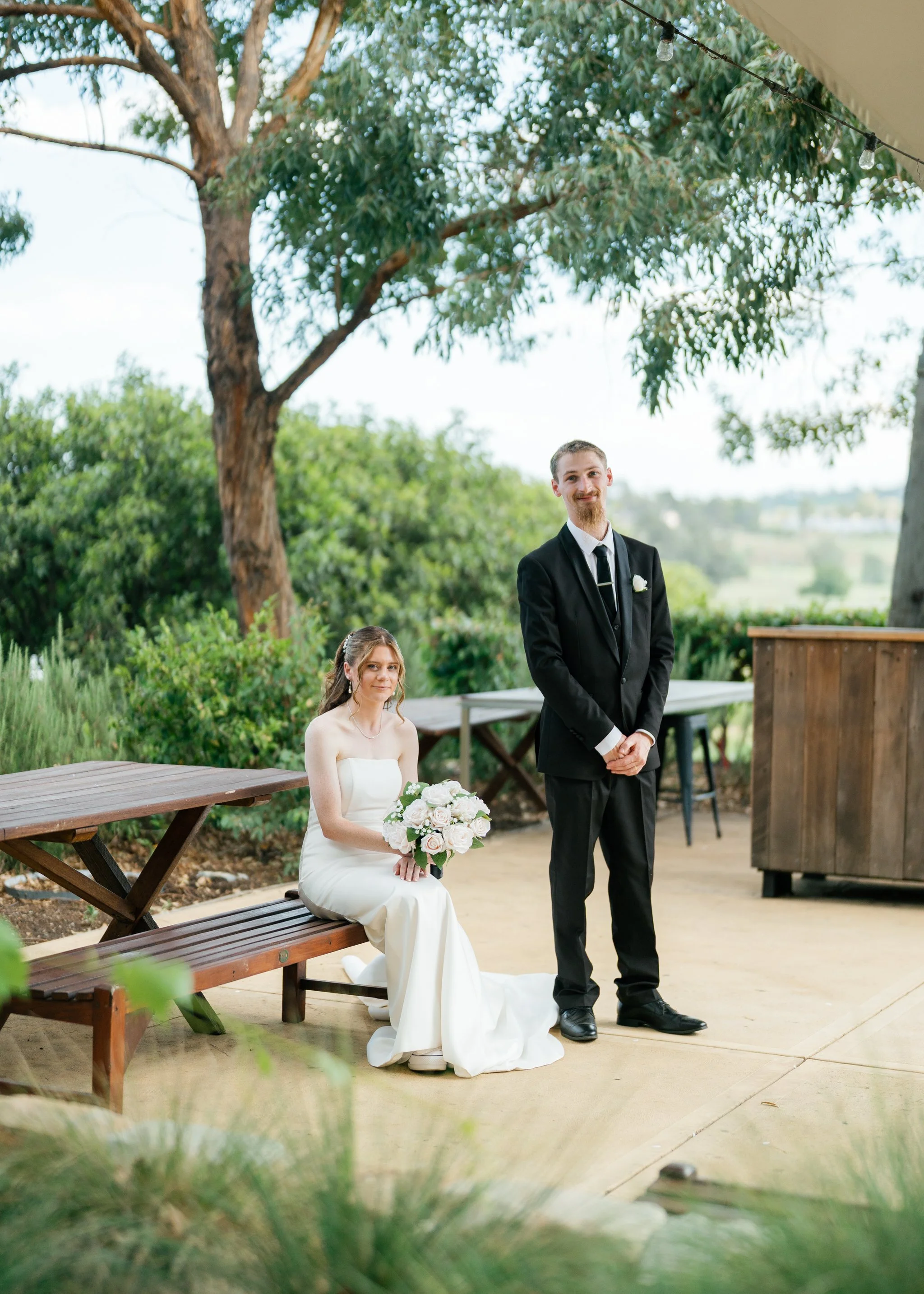 Relaxed Wedding Portraits on Vineyard Patio | Ben Ean Pokolbin