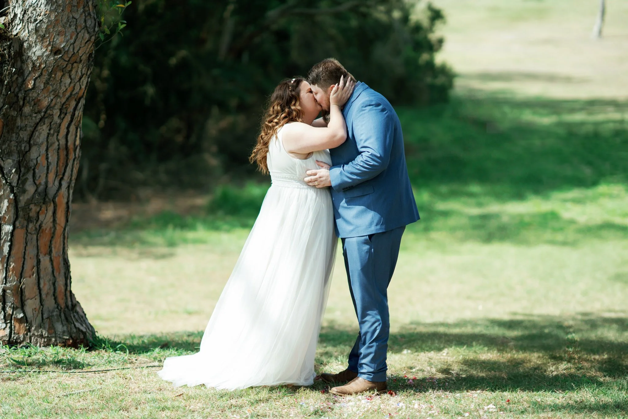 First Kiss as Newlyweds at Stockade Hill Heritage Park Wedding